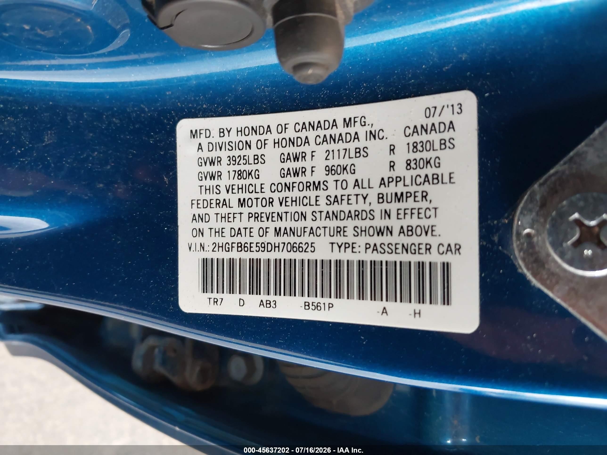 2013 Honda Civic Si Blue vin: 2HGFB6E59DH706625