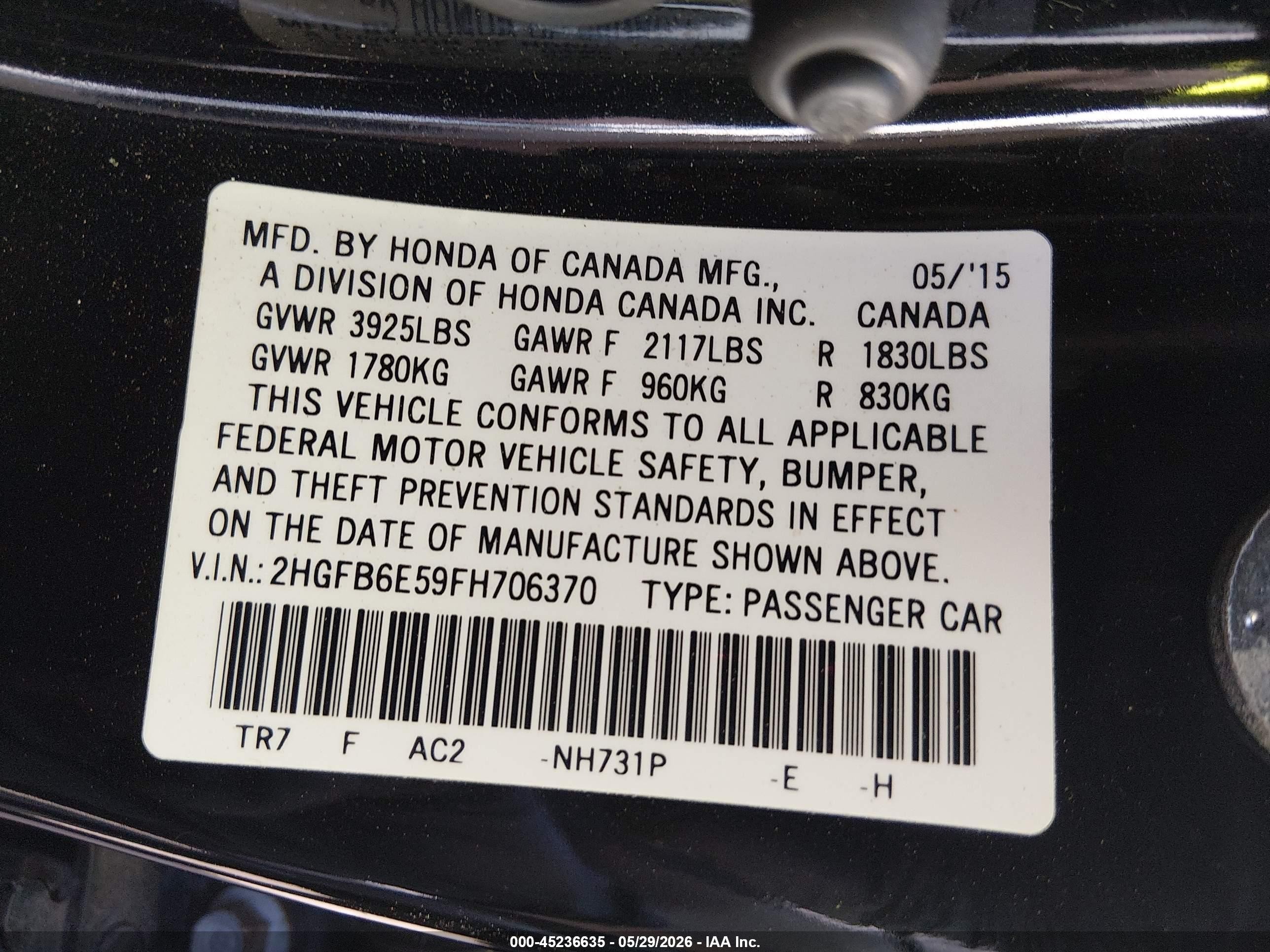 2015 Honda Civic Si Black vin: 2HGFB6E59FH706370