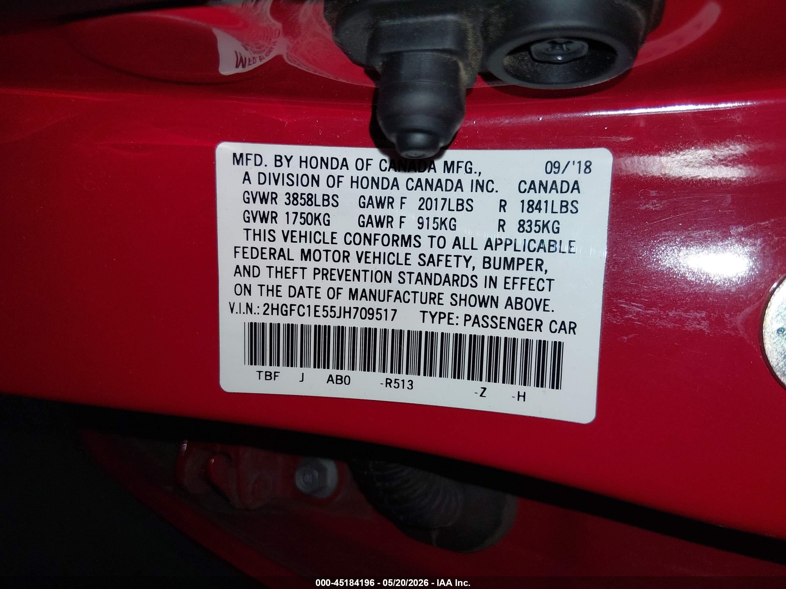 2018 Honda Civic Si Red vin: 2HGFC1E55JH709517