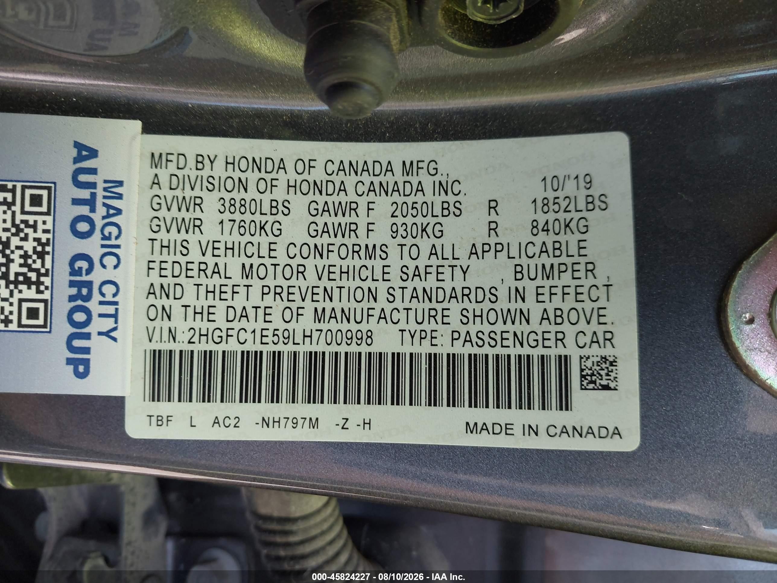 2020 Honda Civic Si Sedan Gray vin: 2HGFC1E59LH700998