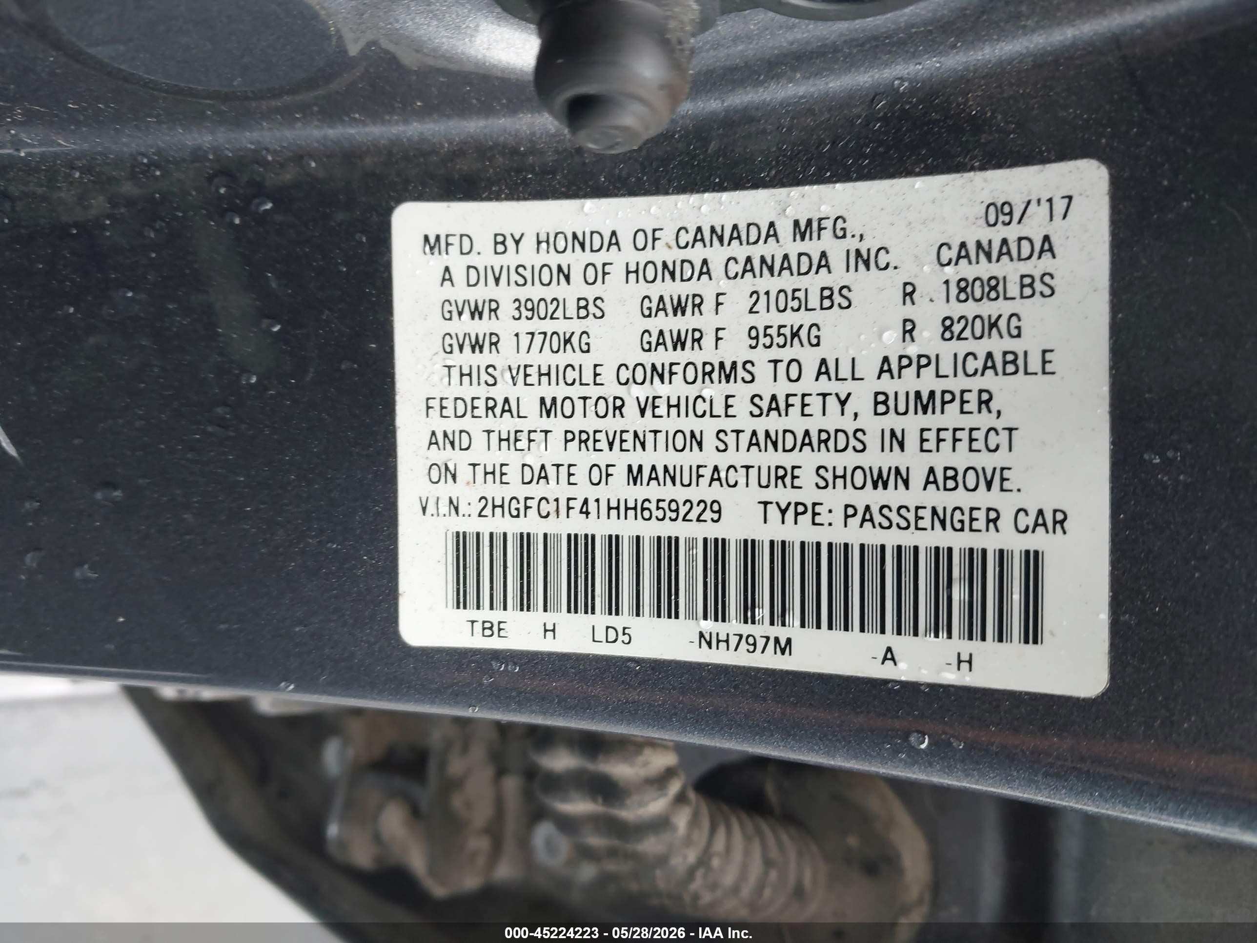 2017 Honda Civic Ex-t Gray vin: 2HGFC1F41HH659229