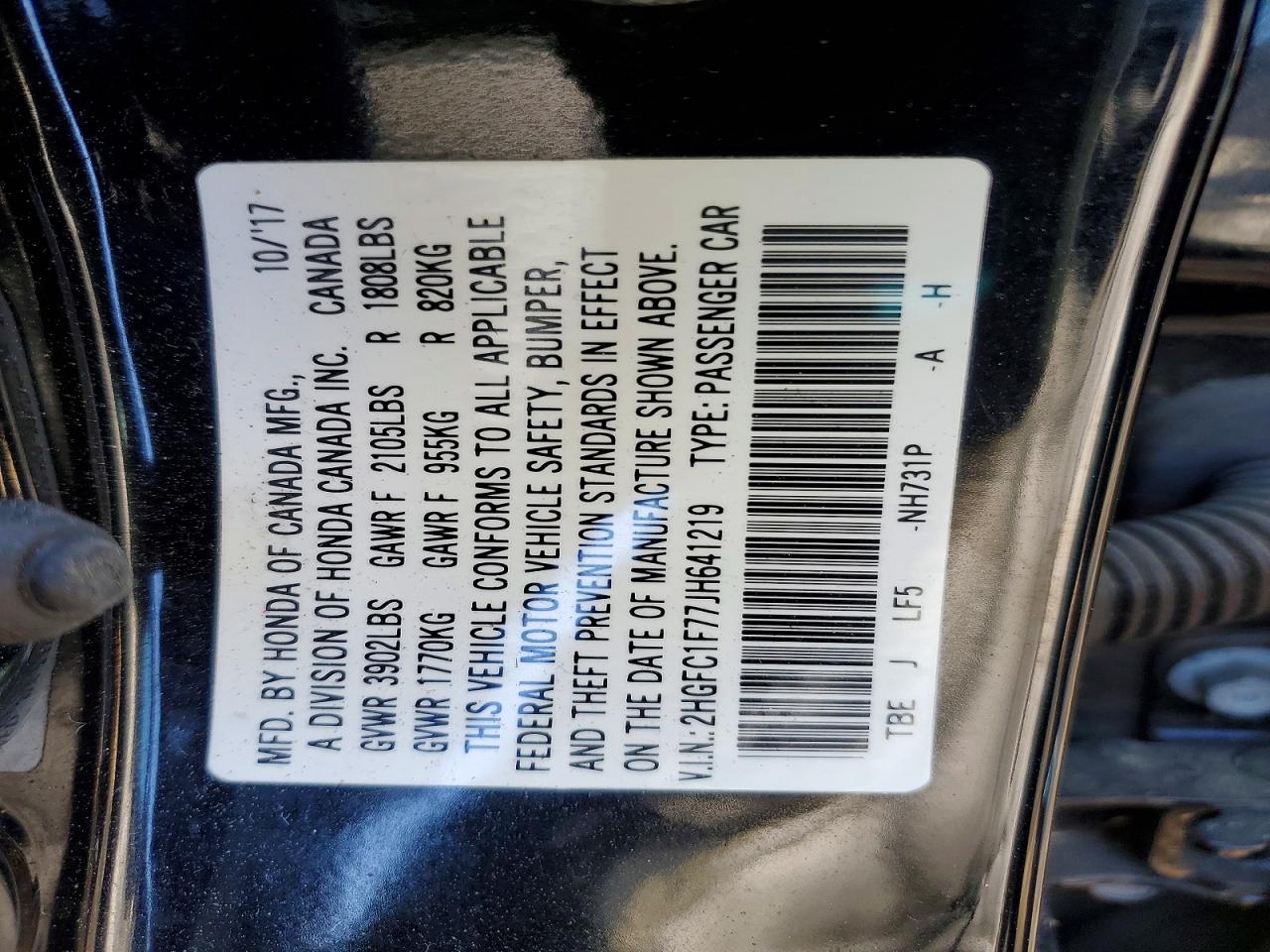 2018 Honda Civic Exl Черный vin: 2HGFC1F77JH641219