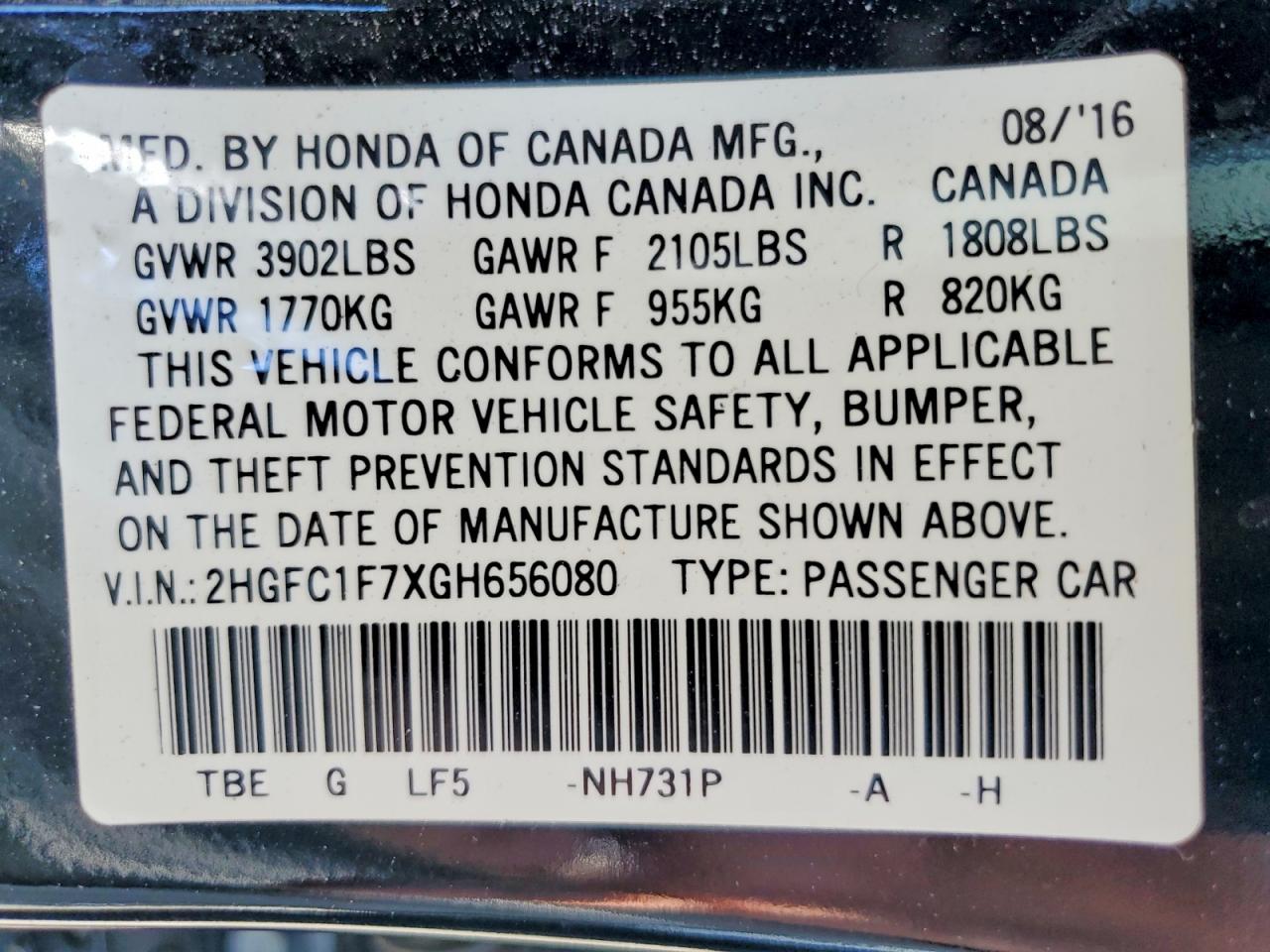 2016 Honda Civic Exl Black vin: 2HGFC1F7XGH656080