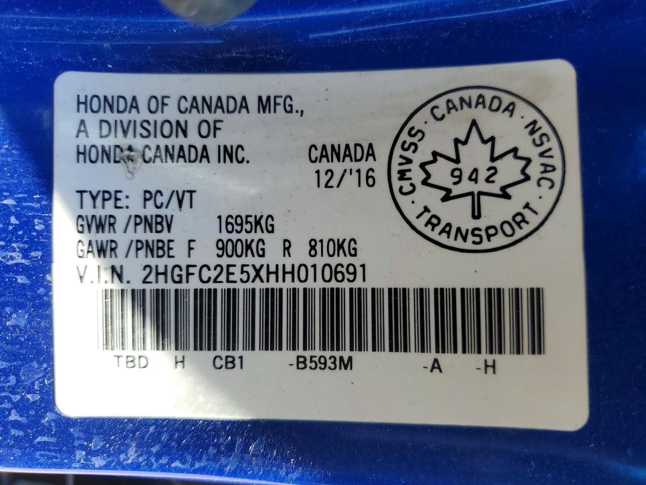 2017 Honda Civic Lx Blue vin: 2HGFC2E5XHH010691