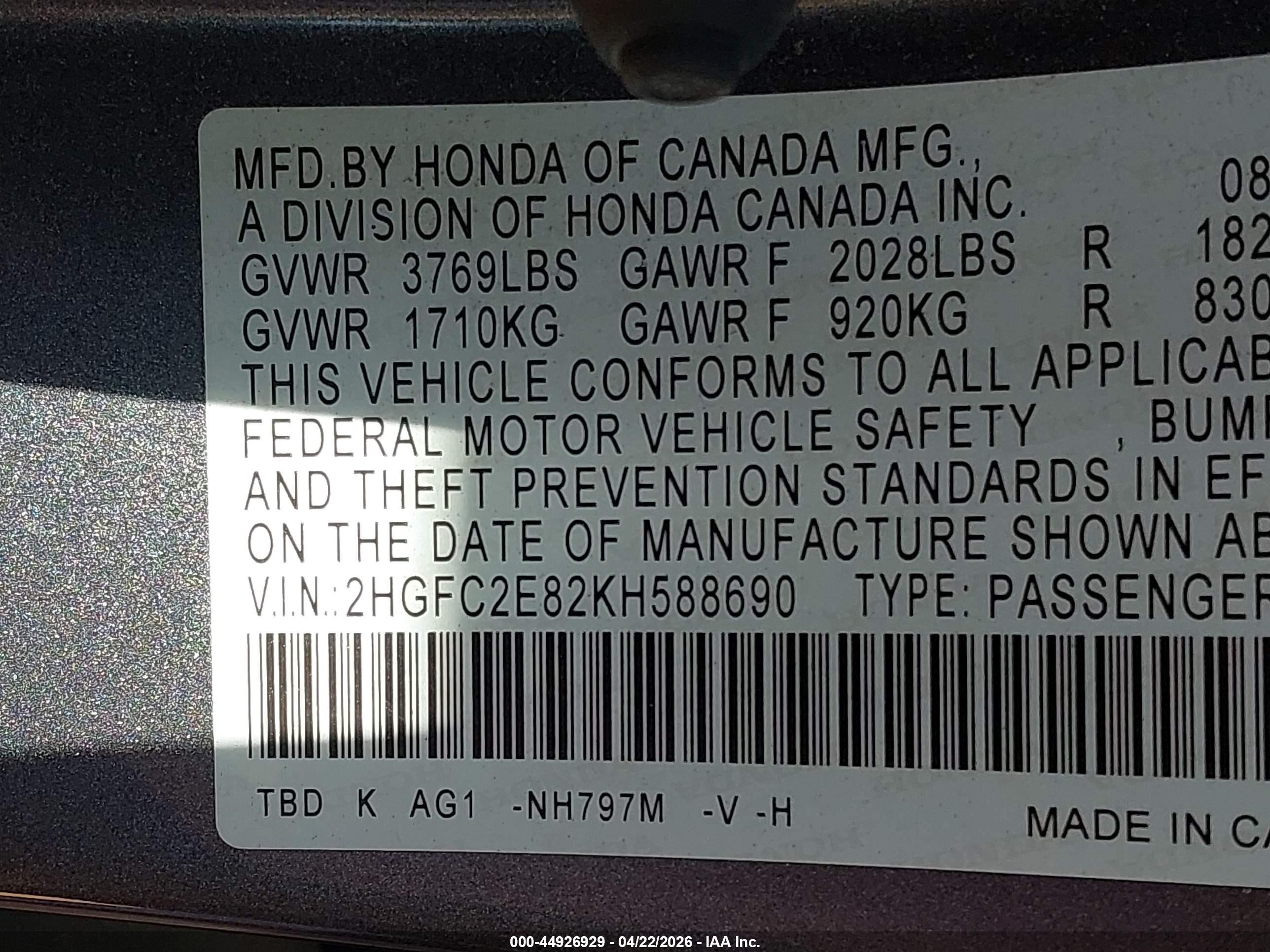 2019 Honda Civic Sport Gray vin: 2HGFC2E82KH588690