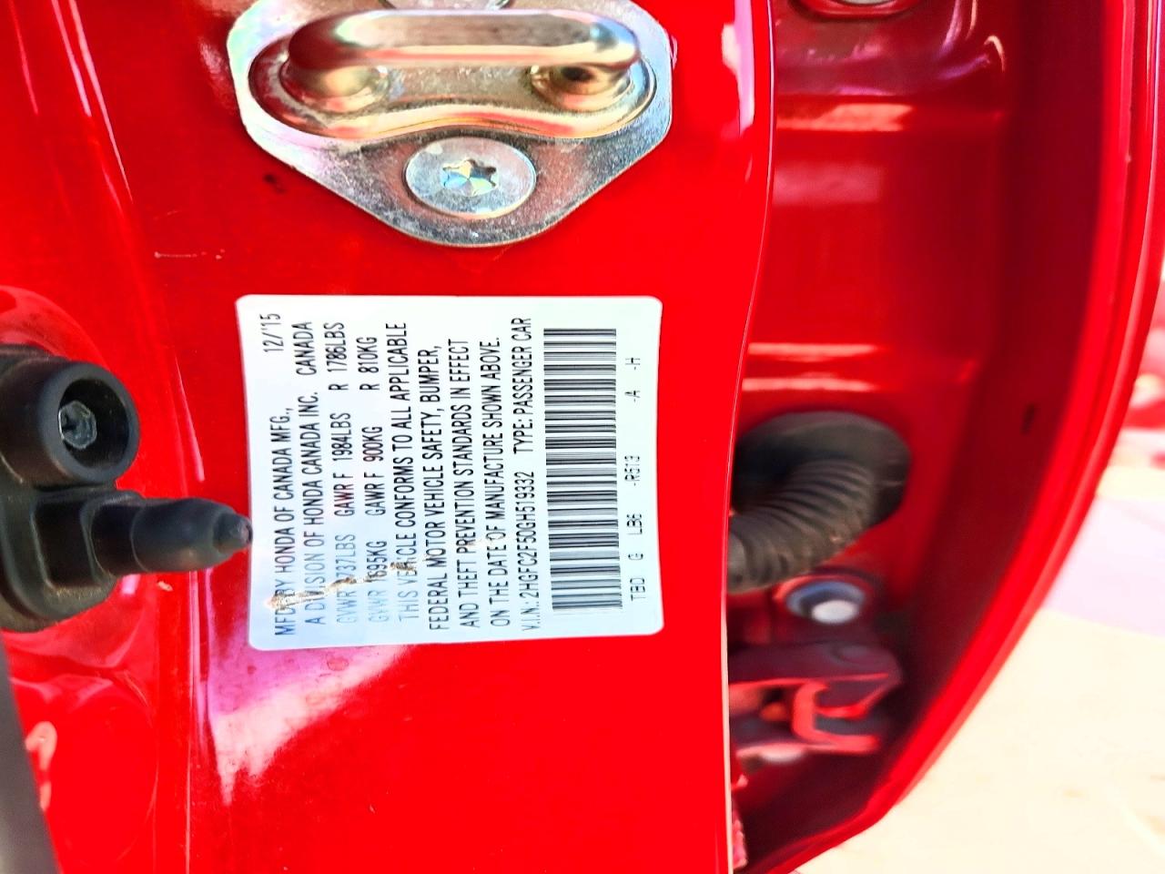 2016 Honda Civic Lx Red vin: 2HGFC2F50GH519332
