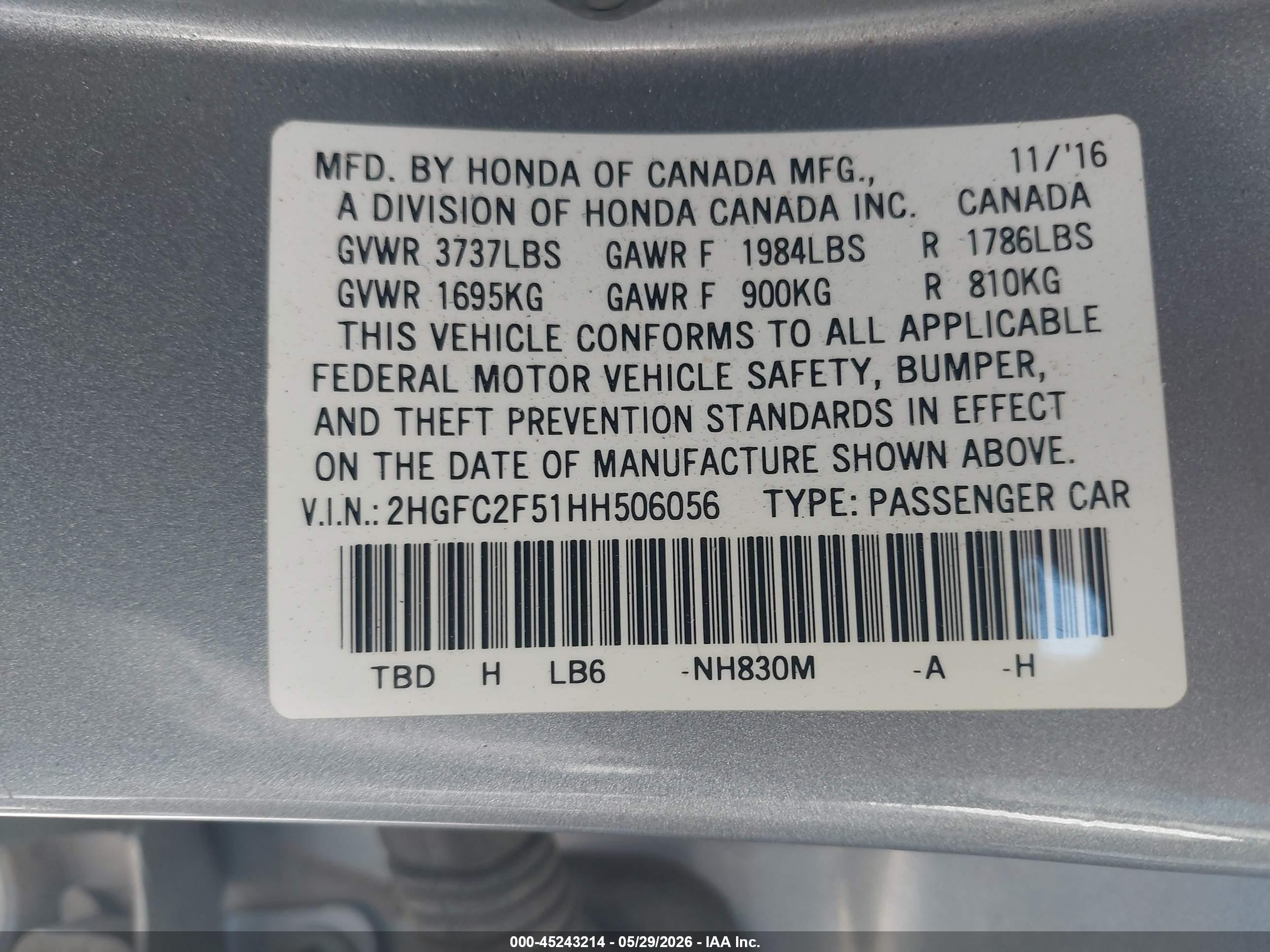 2017 Honda Civic Lx Silver vin: 2HGFC2F51HH506056