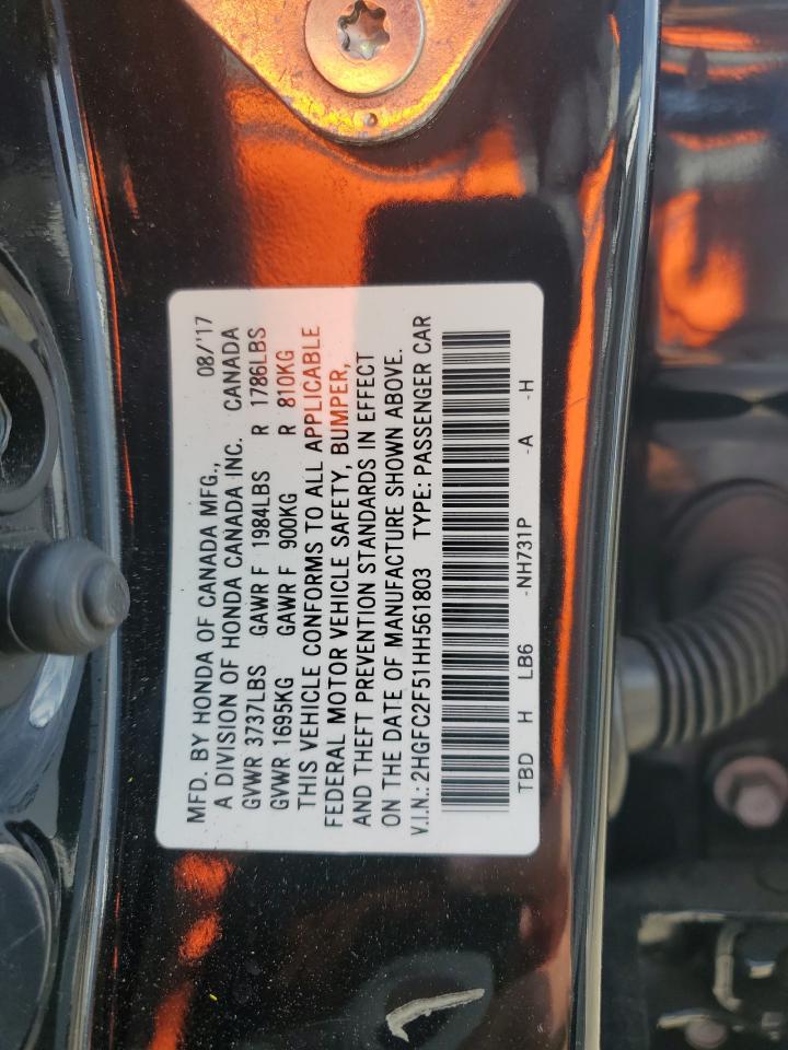 2017 Honda Civic Lx Black vin: 2HGFC2F51HH561803