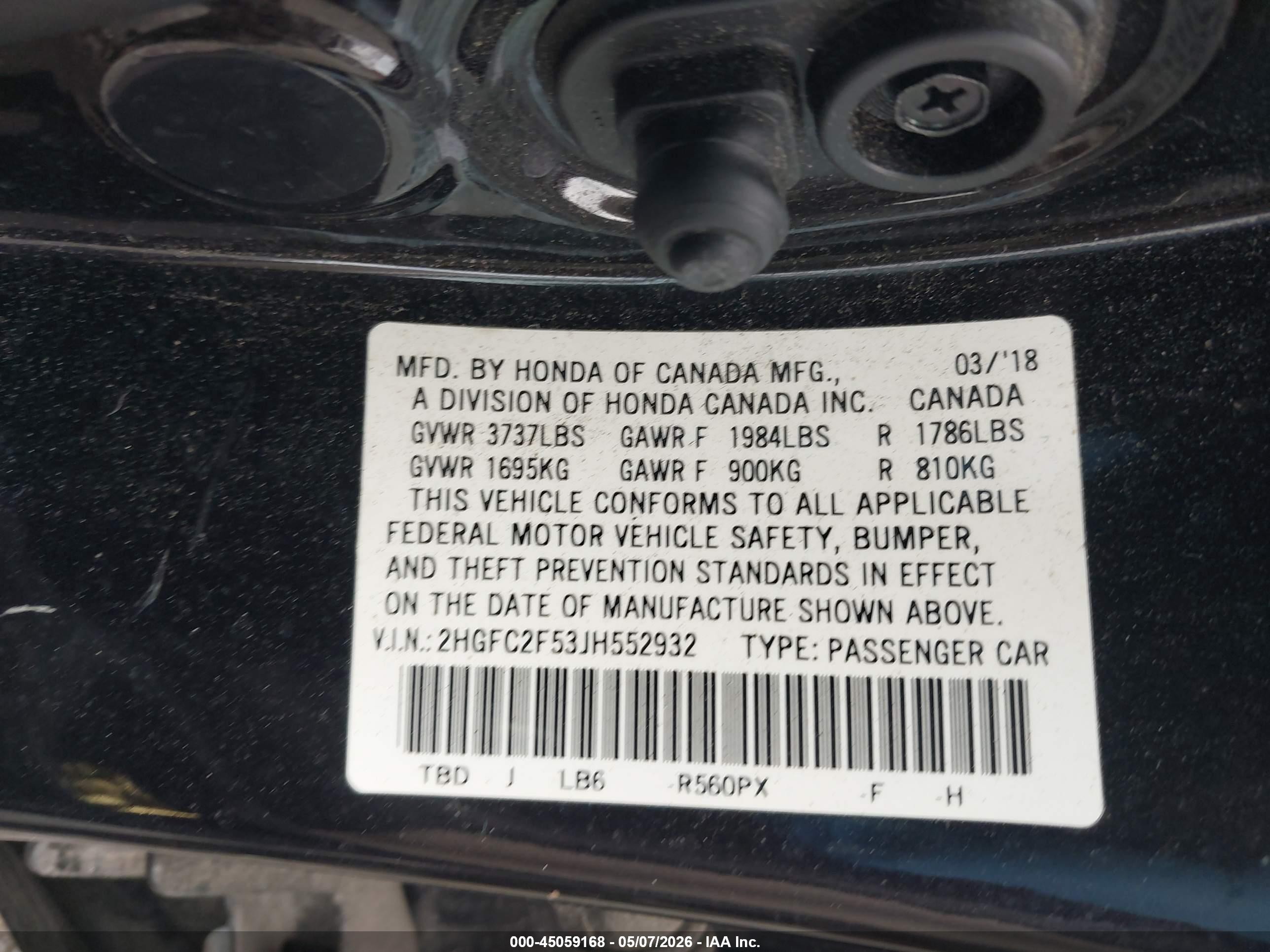 2018 Honda Civic Lx Black vin: 2HGFC2F53JH552932