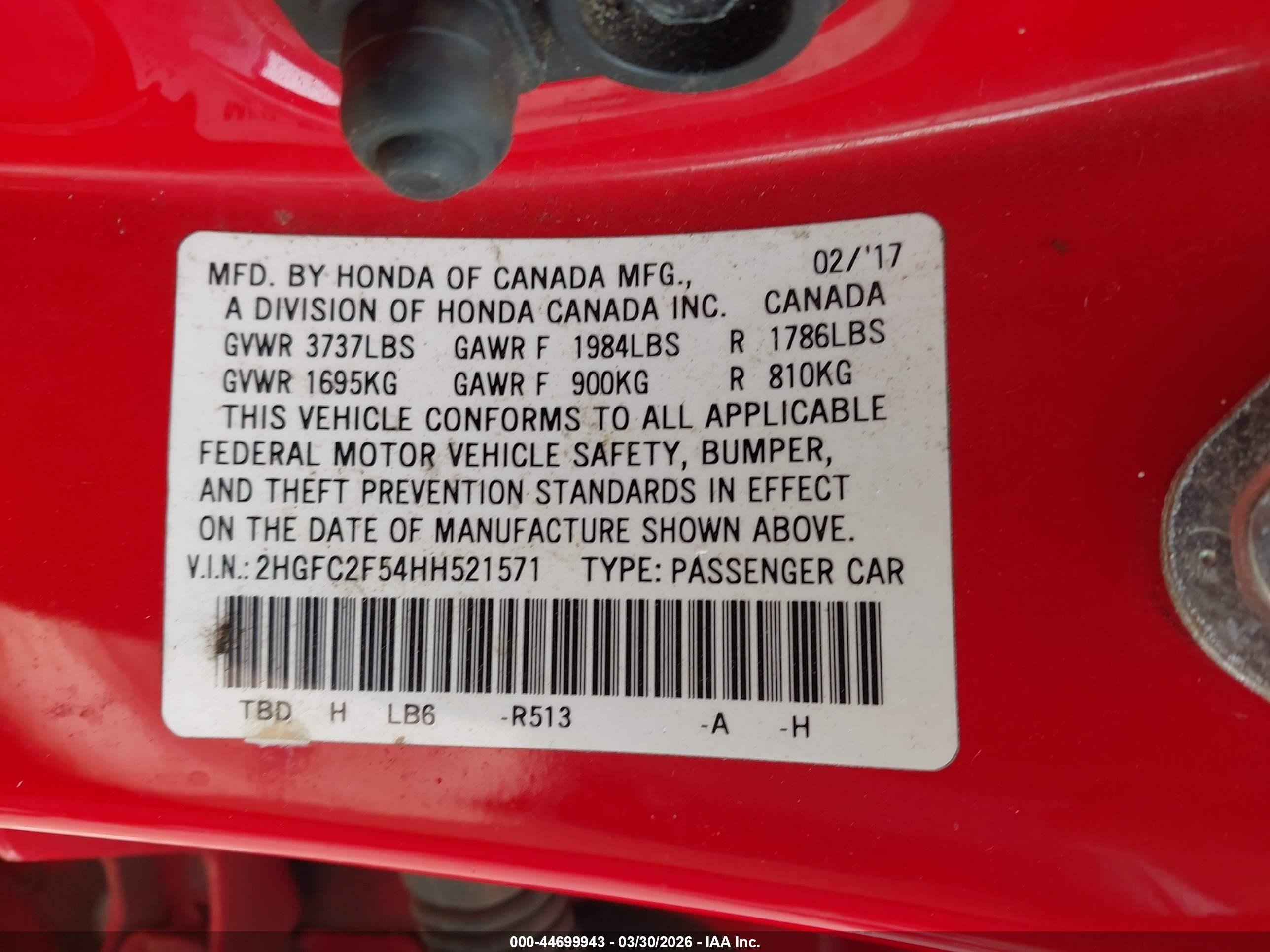 2017 Honda Civic Lx Red vin: 2HGFC2F54HH521571