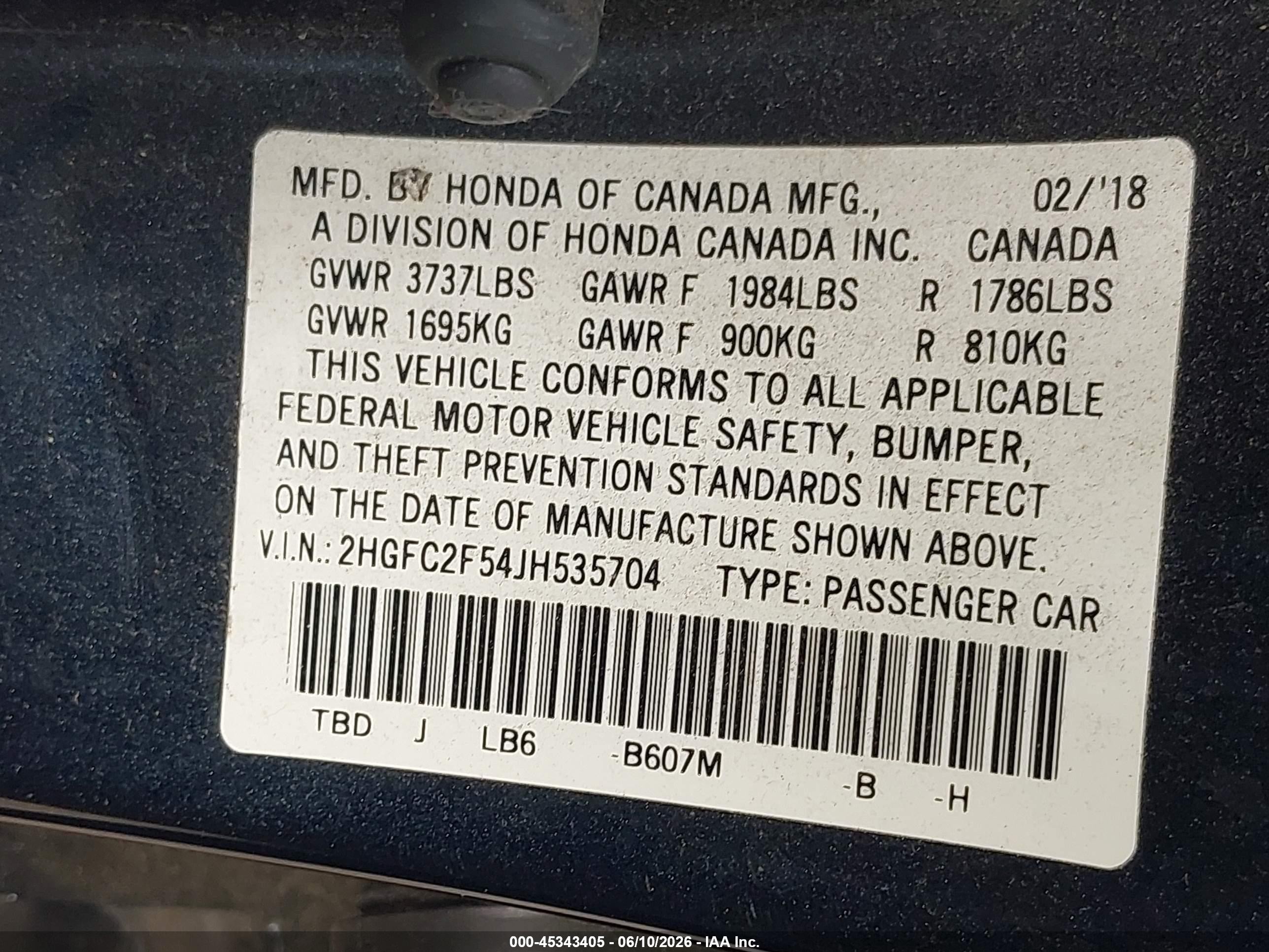 2018 Honda Civic Lx Blue vin: 2HGFC2F54JH535704