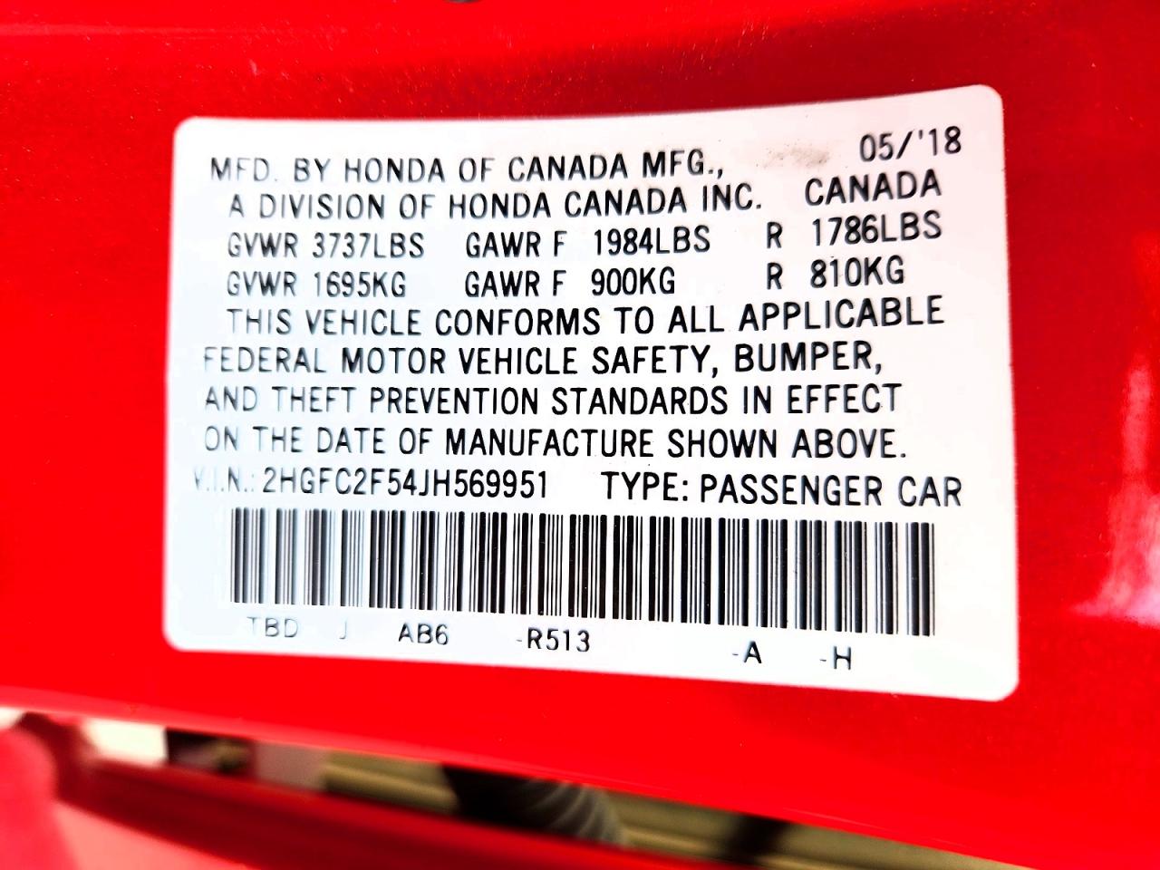 2018 Honda Civic Lx Red vin: 2HGFC2F54JH569951