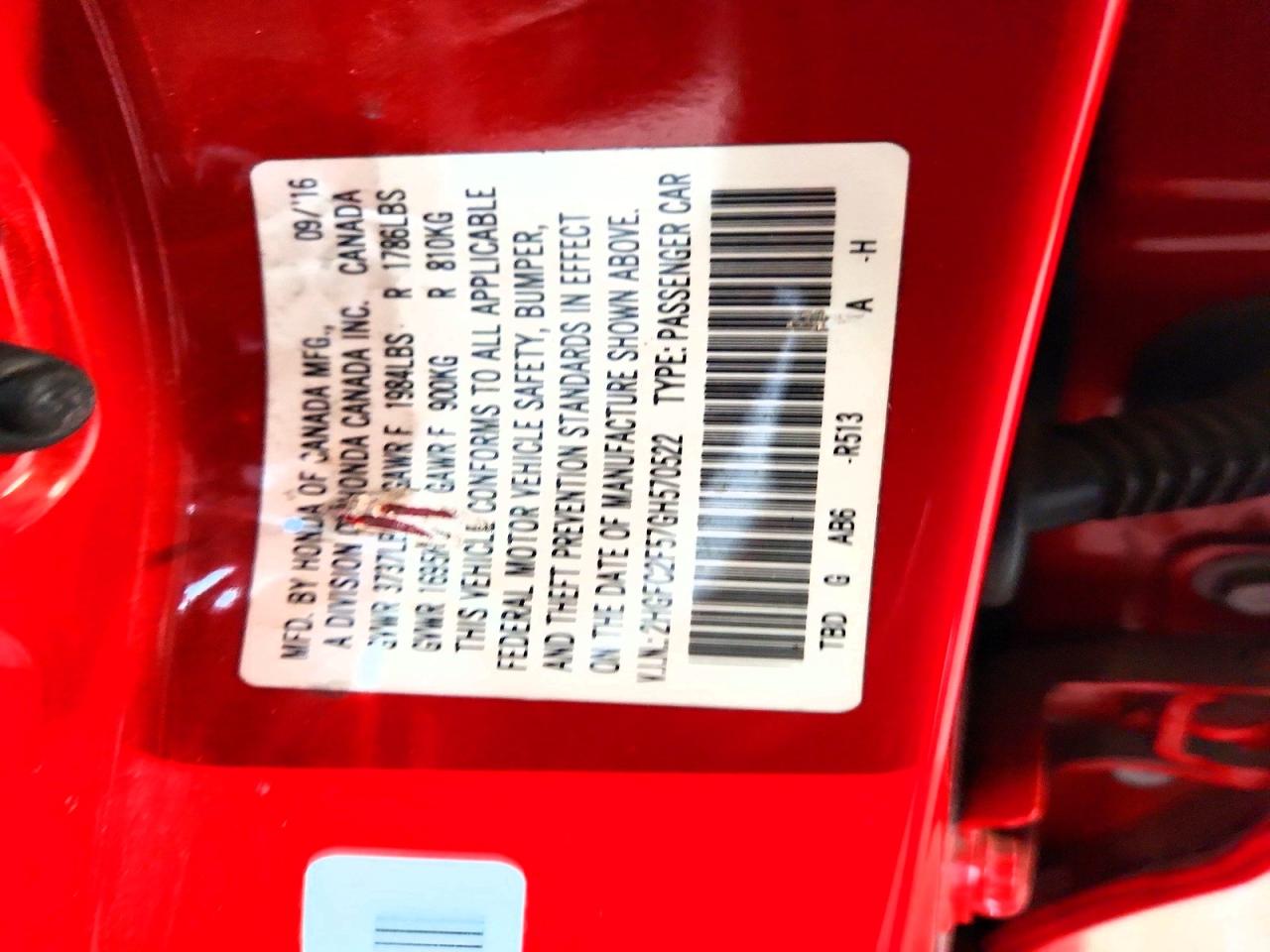 2016 Honda Civic Lx Red vin: 2HGFC2F57GH570522