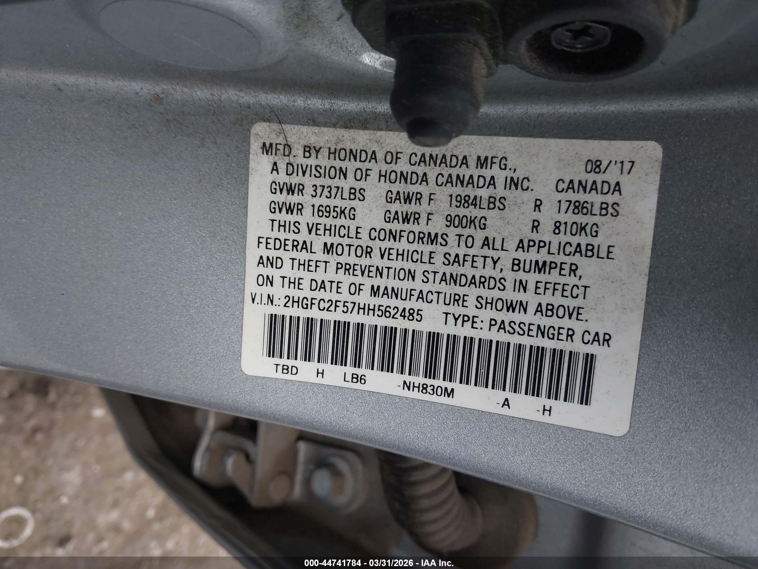 2017 Honda Civic Lx Silver vin: 2HGFC2F57HH562485