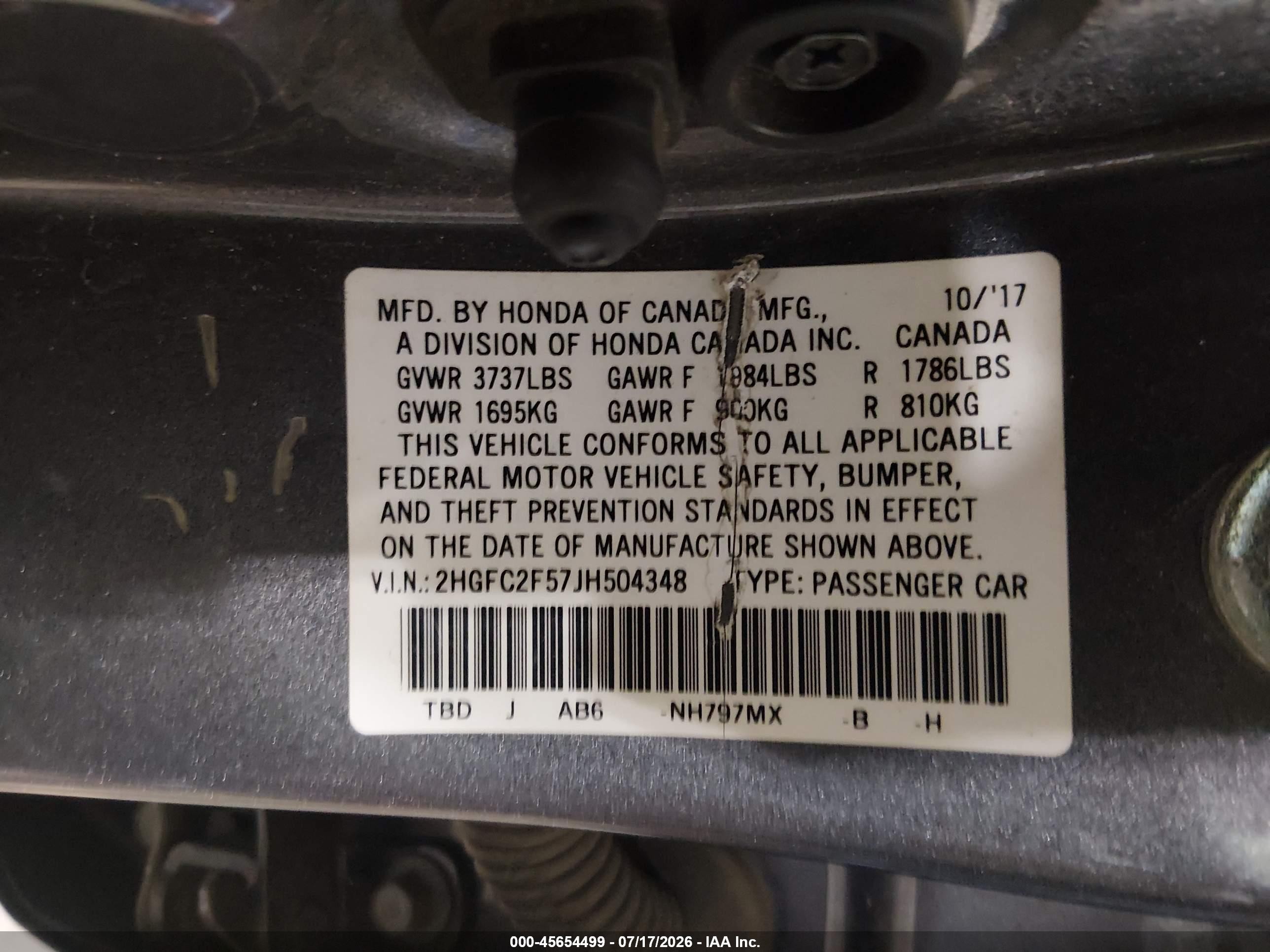 2018 Honda Civic Lx Black vin: 2HGFC2F57JH504348