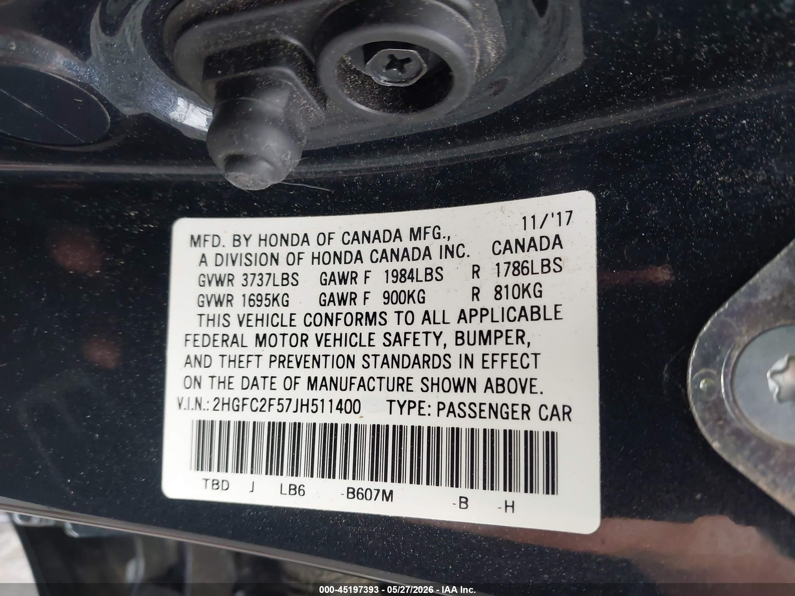 2018 Honda Civic Lx Blue vin: 2HGFC2F57JH511400