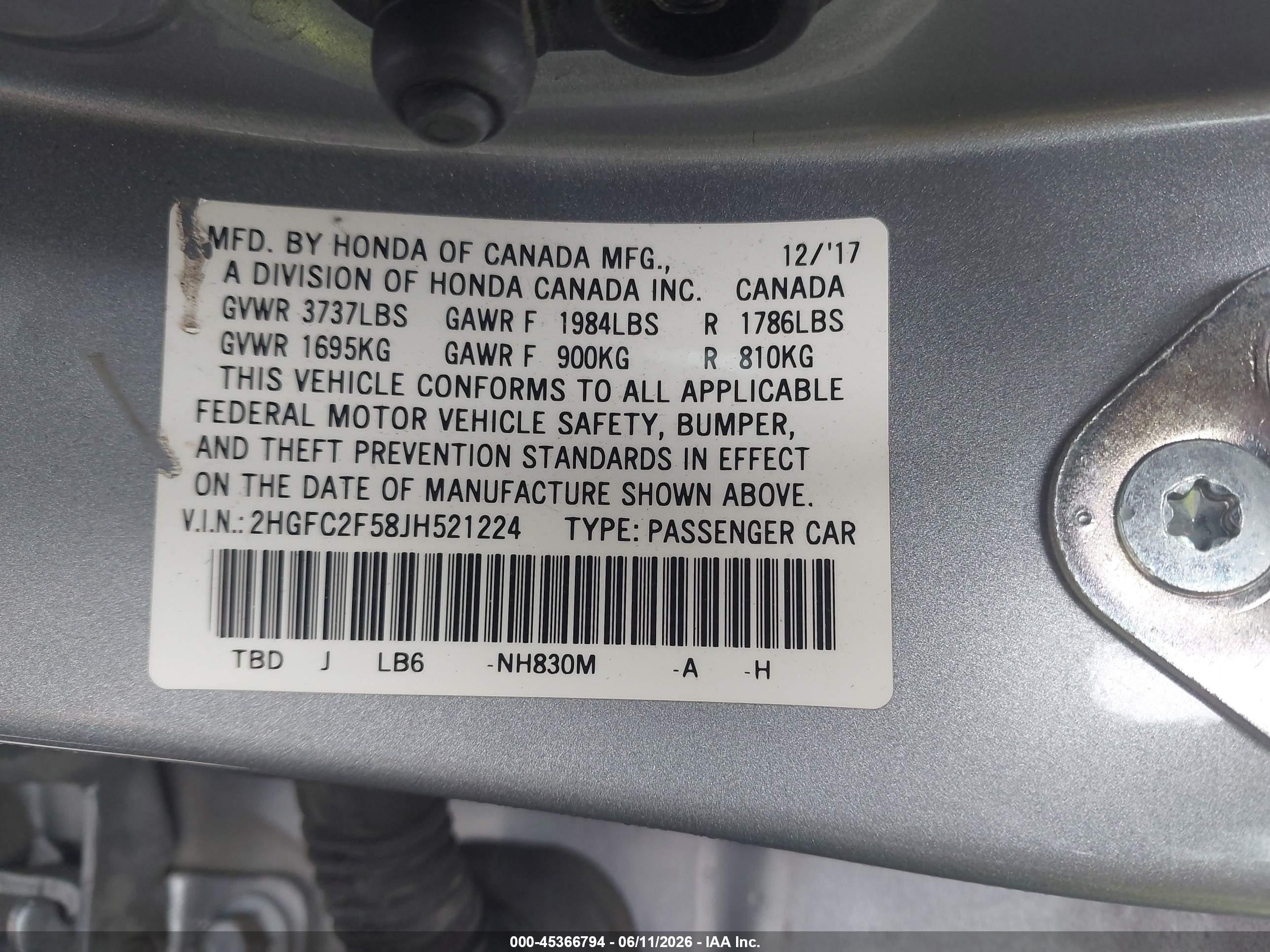 2018 Honda Civic Lx Silver vin: 2HGFC2F58JH521224