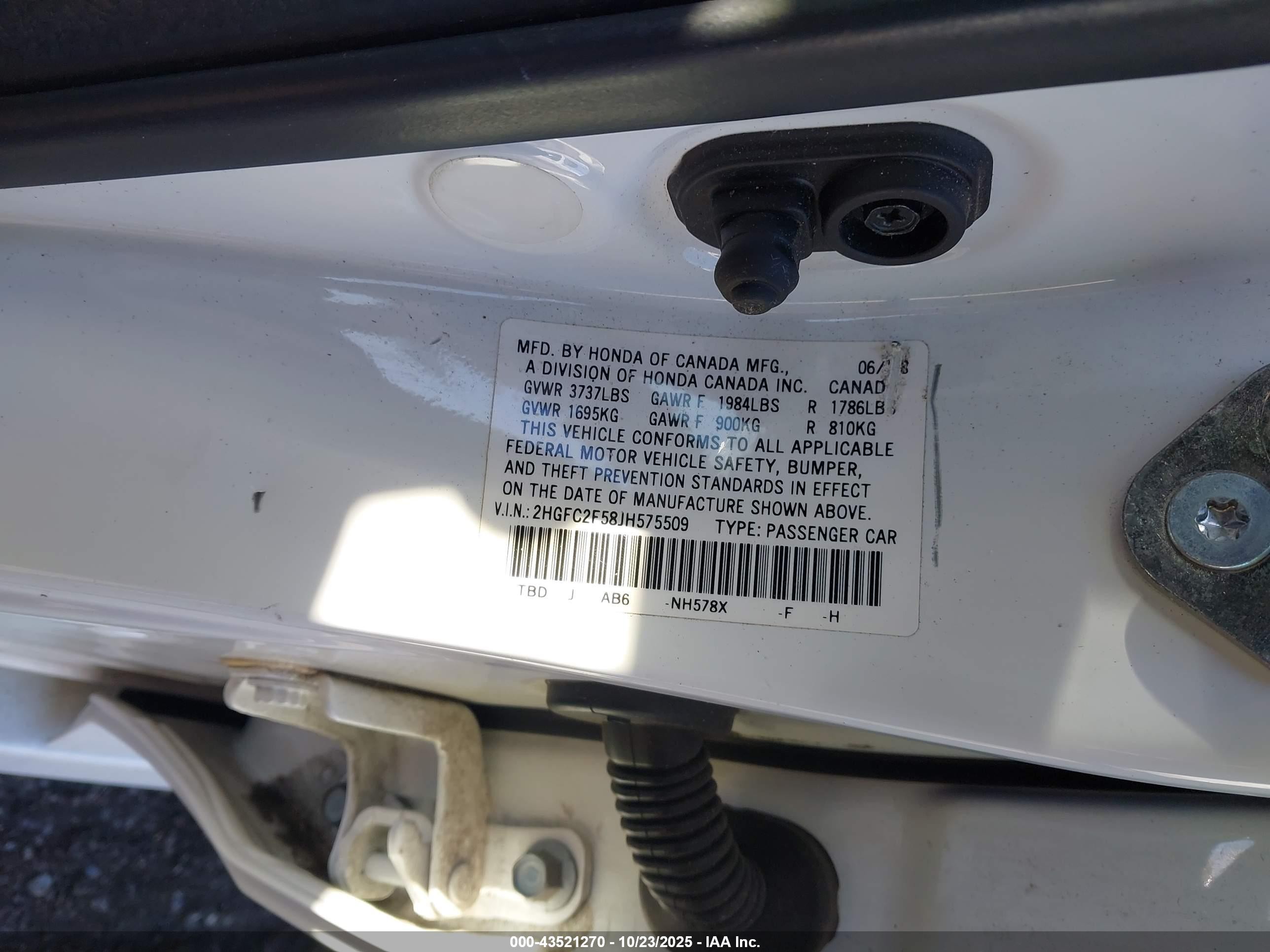 2018 Honda Civic Lx White vin: 2HGFC2F58JH575509