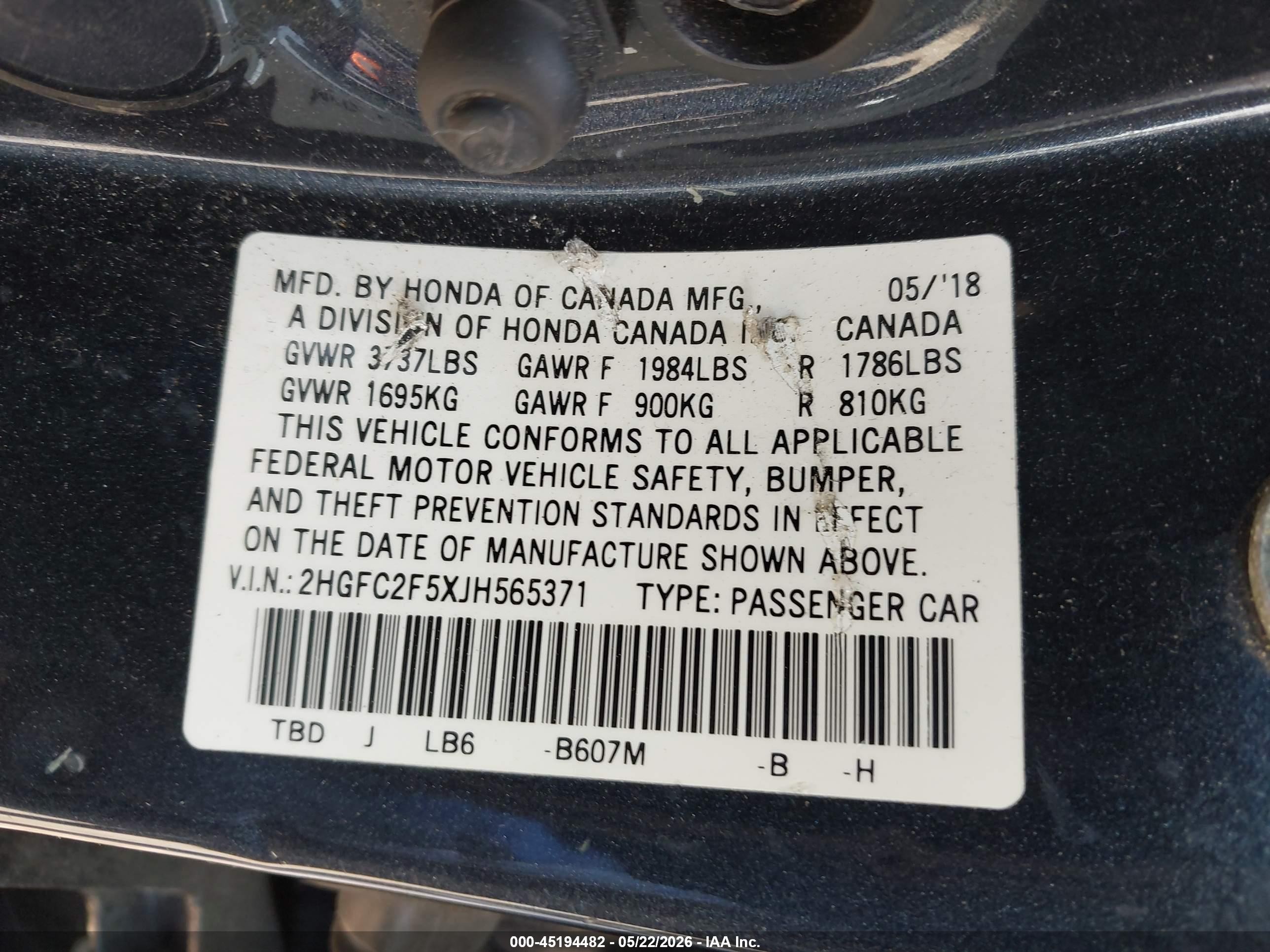 2018 Honda Civic Lx Blue vin: 2HGFC2F5XJH565371