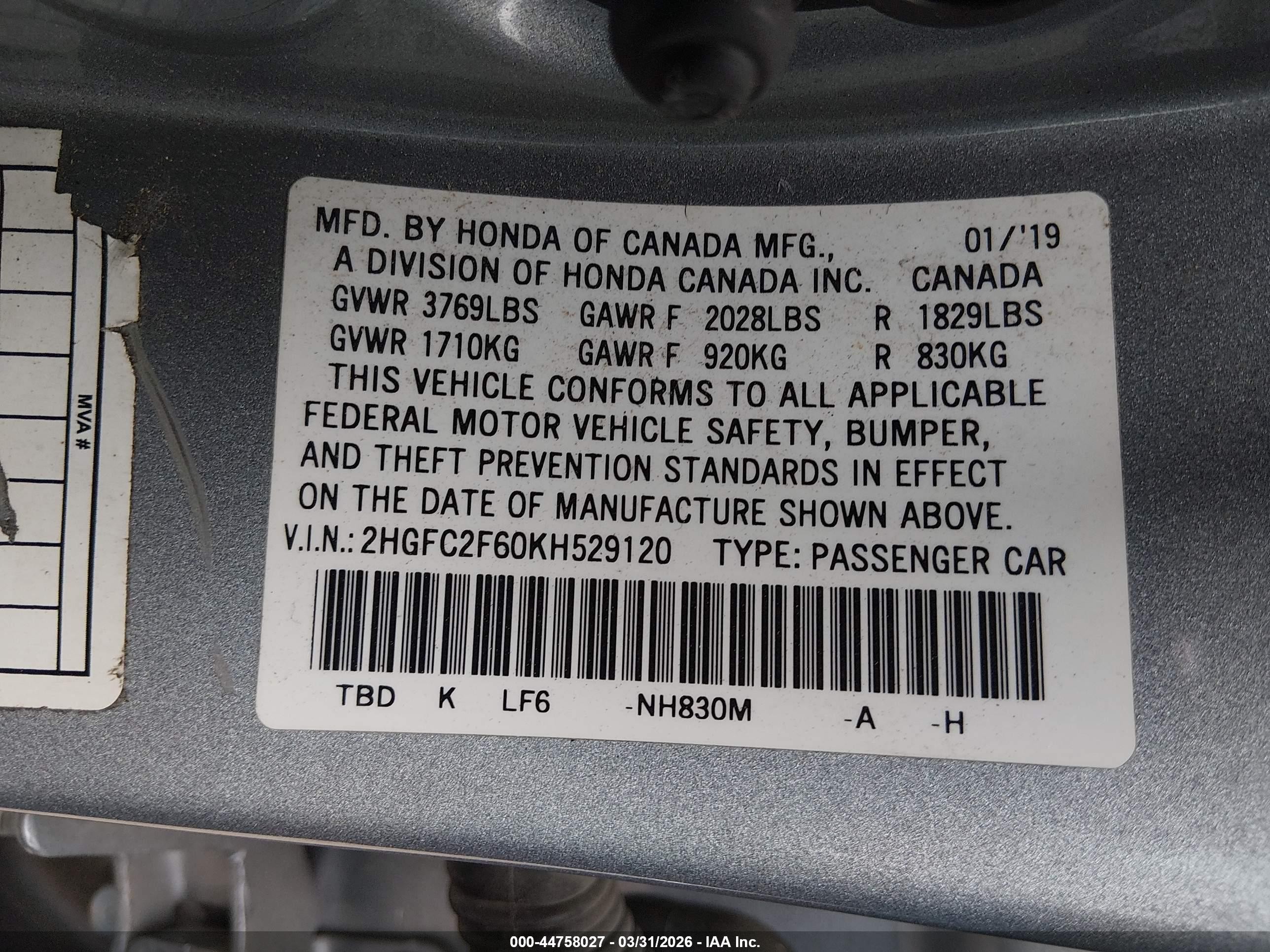 2019 Honda Civic Lx Silver vin: 2HGFC2F60KH529120