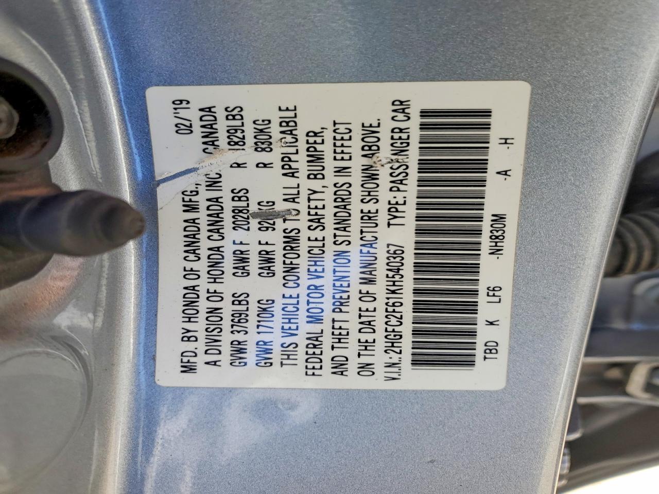 2019 Honda Civic Lx Silver vin: 2HGFC2F61KH540367