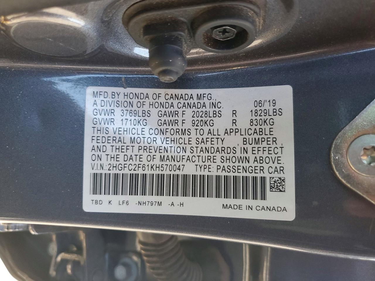 2019 Honda Civic Lx Gray vin: 2HGFC2F61KH570047