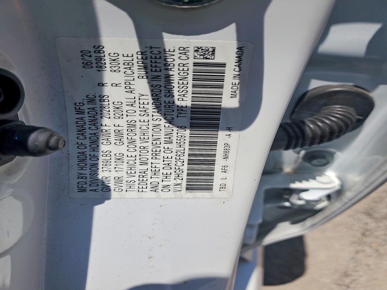 2020 Honda Civic Lx White vin: 2HGFC2F62LH559706
