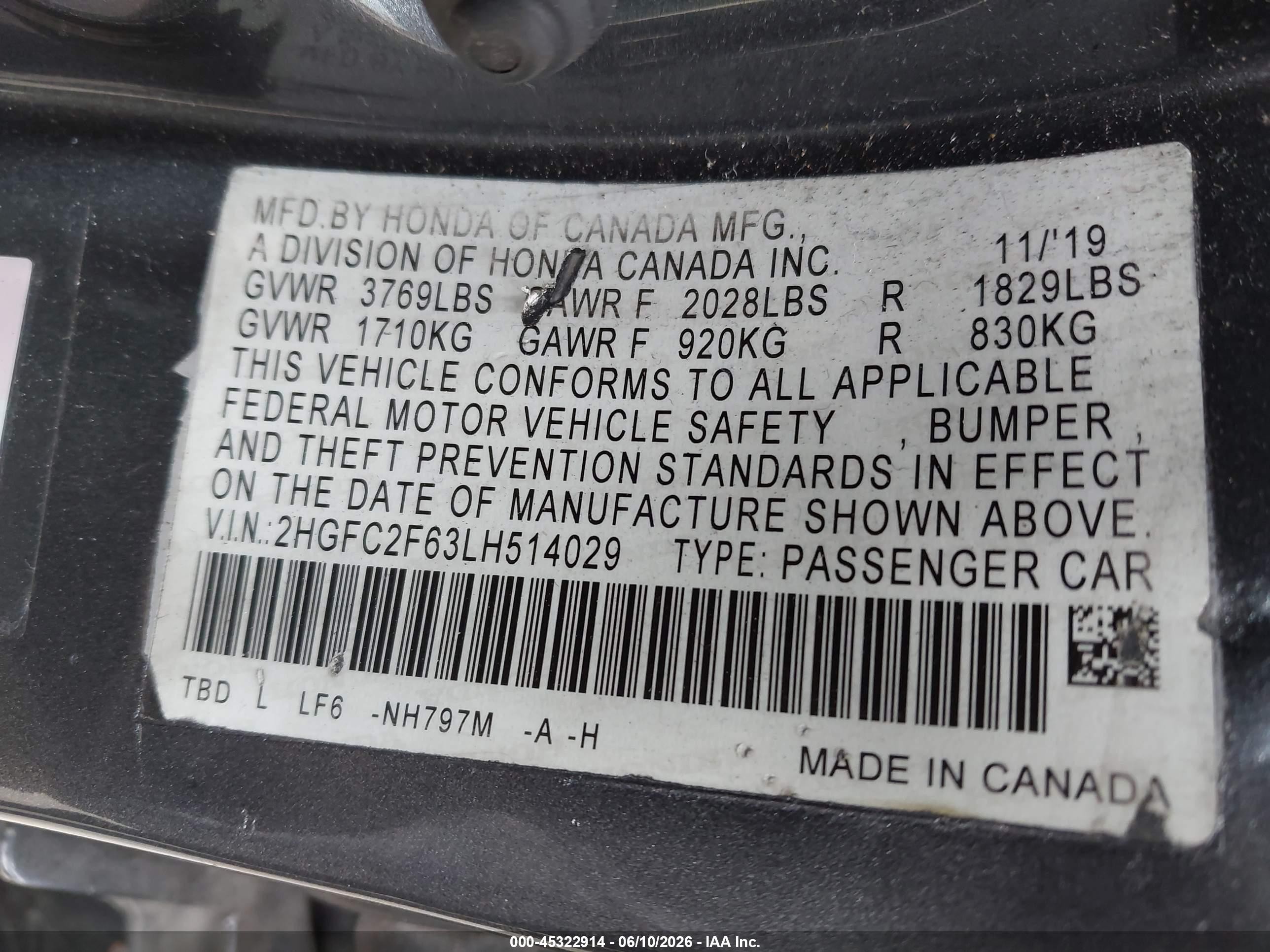 2020 Honda Civic Lx Gray vin: 2HGFC2F63LH514029