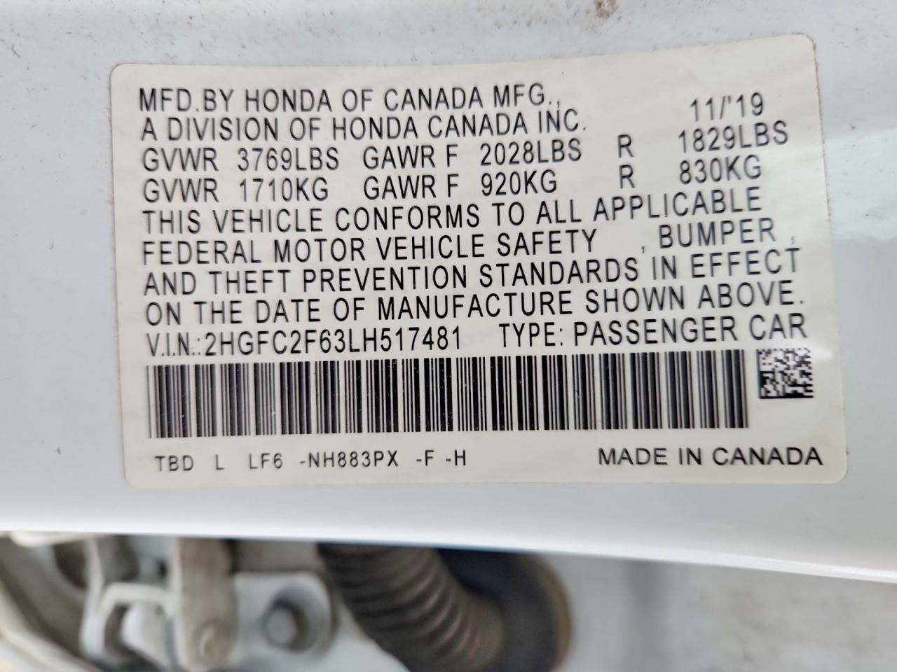 2020 Honda Civic Lx White vin: 2HGFC2F63LH517481