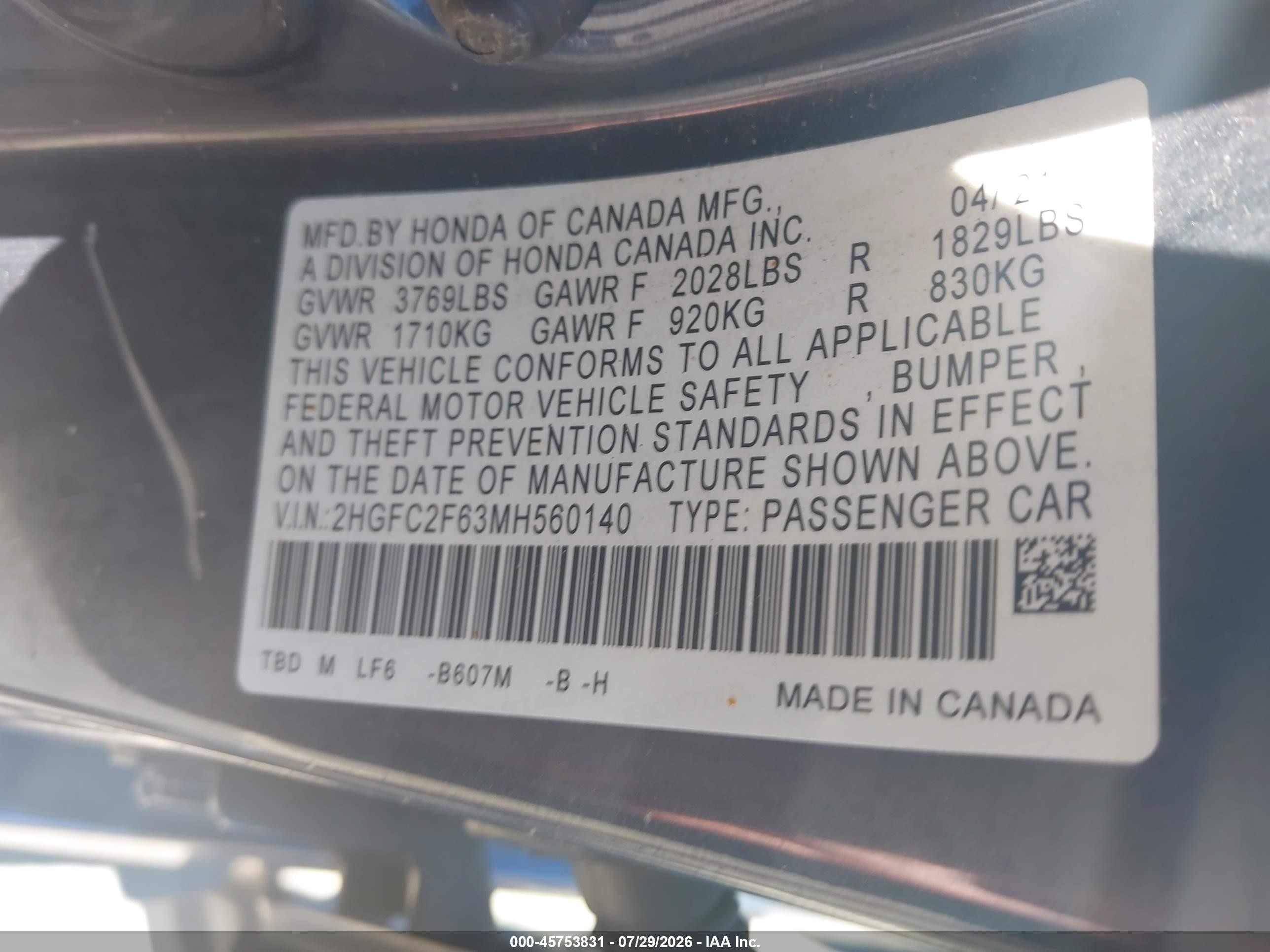 2021 Honda Civic Lx Blue vin: 2HGFC2F63MH560140