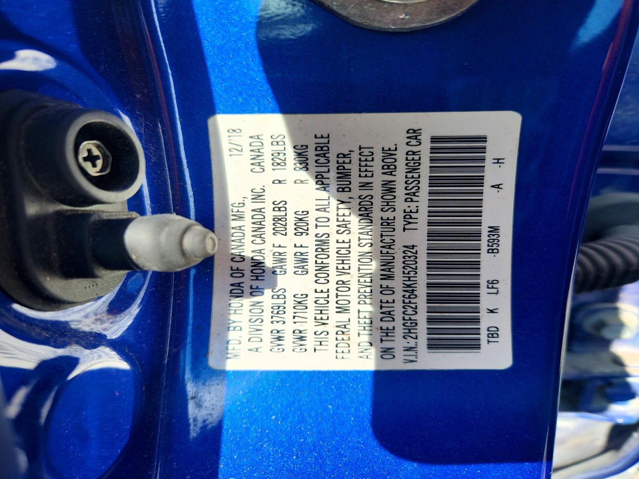 2019 Honda Civic Lx Blue vin: 2HGFC2F64KH520324