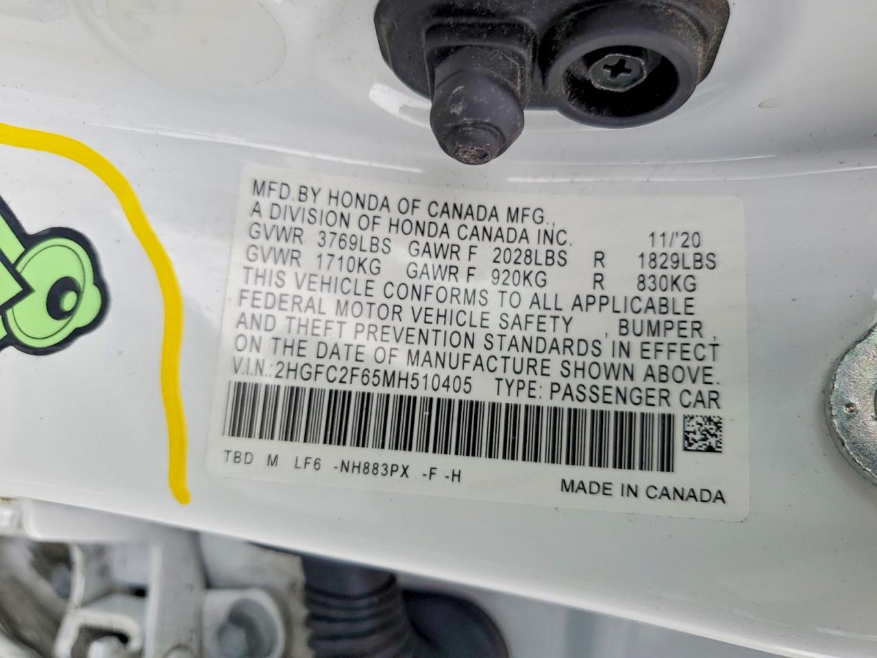 2021 Honda Civic Lx White vin: 2HGFC2F65MH510405