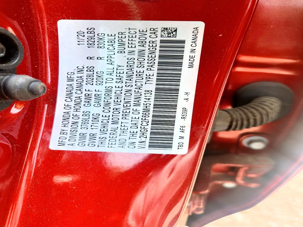 2021 Honda Civic Lx Red vin: 2HGFC2F66MH514138