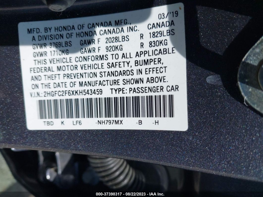 2019 Honda Civic Sedan Lx Gray vin: 2HGFC2F6XKH543459