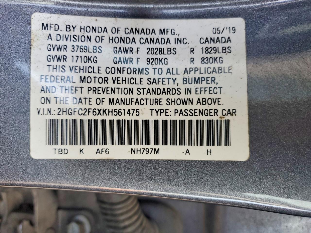 2019 Honda Civic Lx Серый vin: 2HGFC2F6XKH561475
