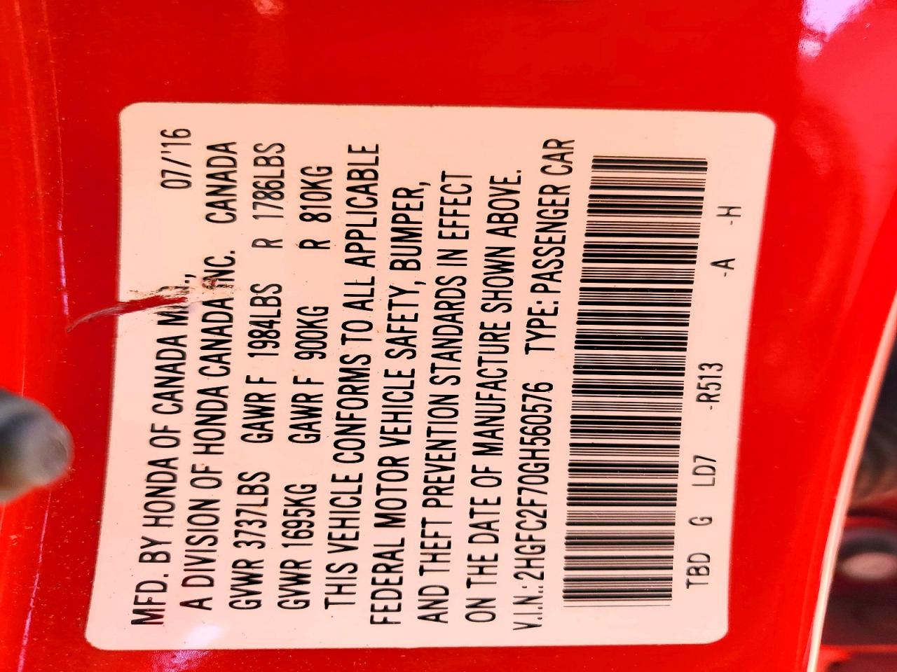 2016 Honda Civic Ex Red vin: 2HGFC2F70GH560576