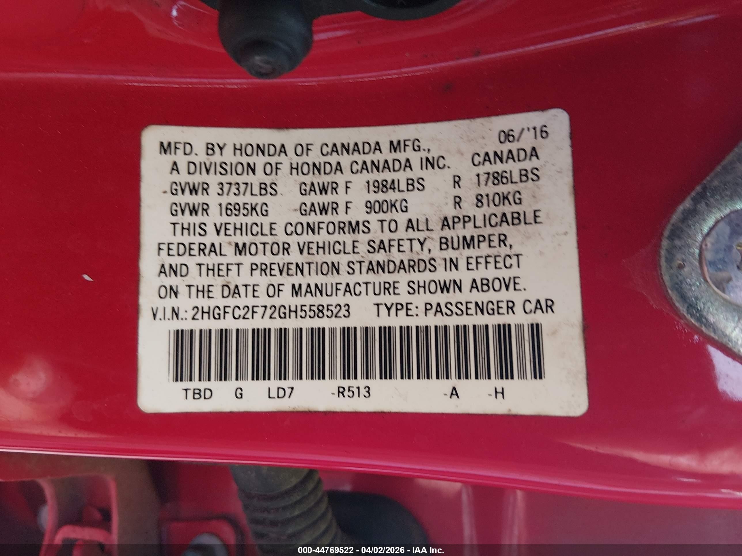 2016 Honda Civic Ex Red vin: 2HGFC2F72GH558523