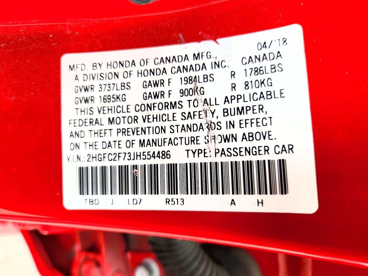 2018 Honda Civic Ex Red vin: 2HGFC2F73JH554486