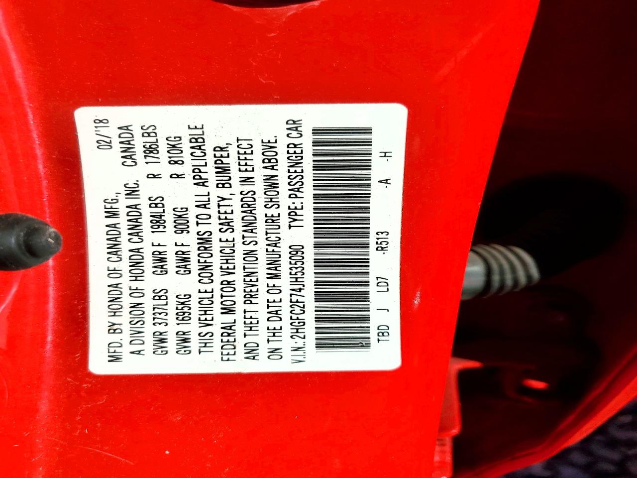 2018 Honda Civic Ex Red vin: 2HGFC2F74JH535090