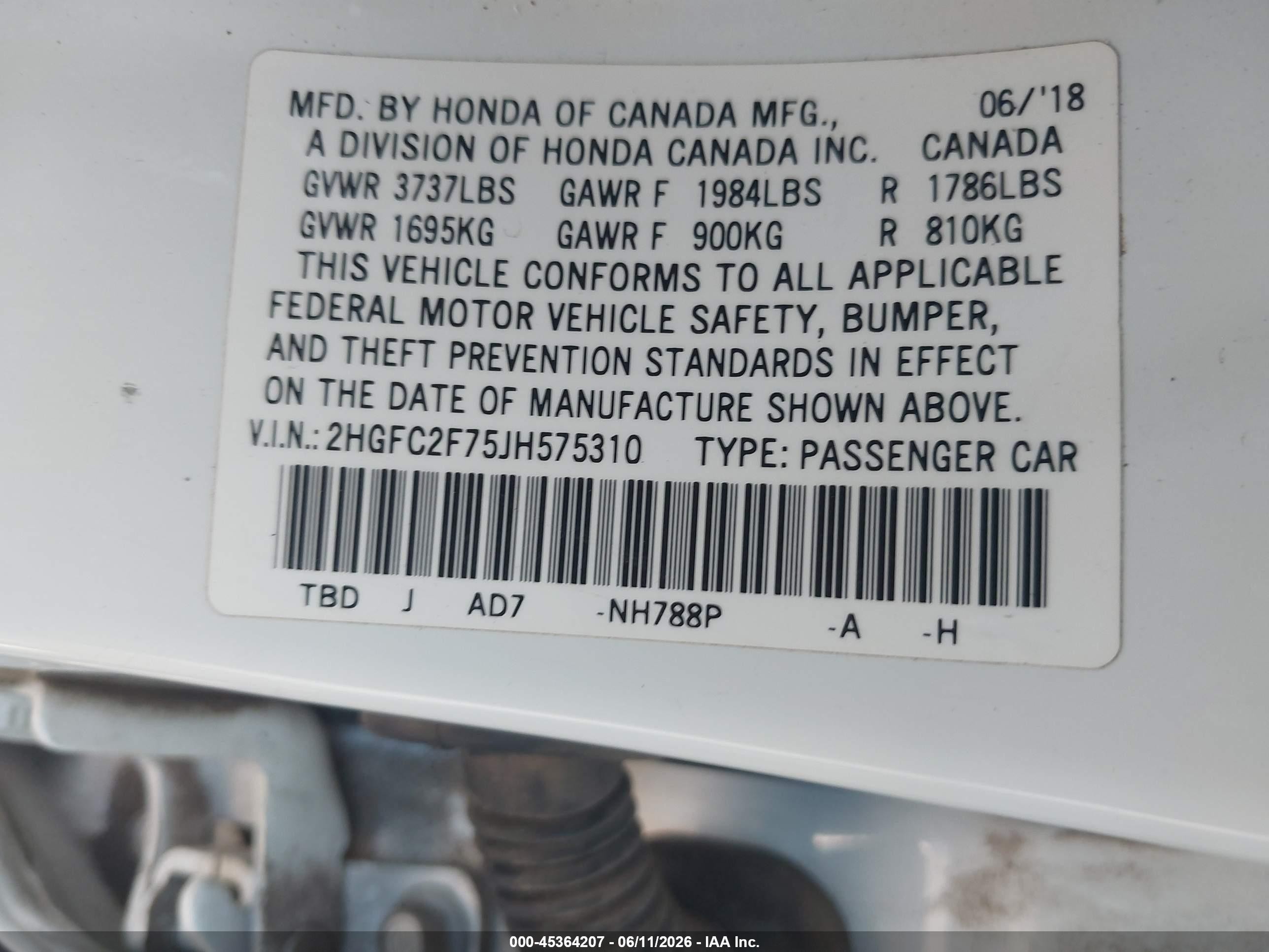 2018 Honda Civic Ex Белый vin: 2HGFC2F75JH575310