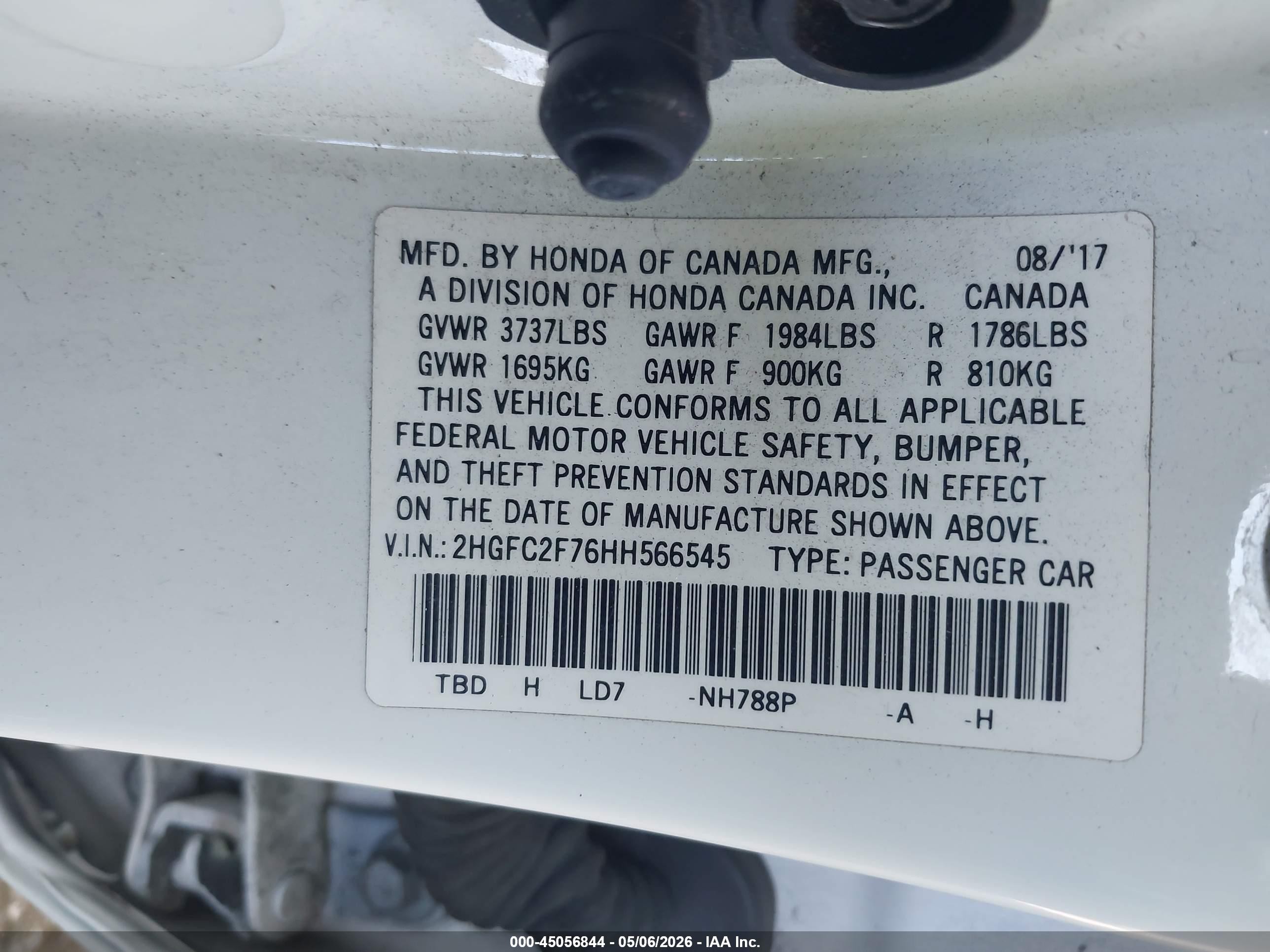2017 Honda Civic Ex White vin: 2HGFC2F76HH566545