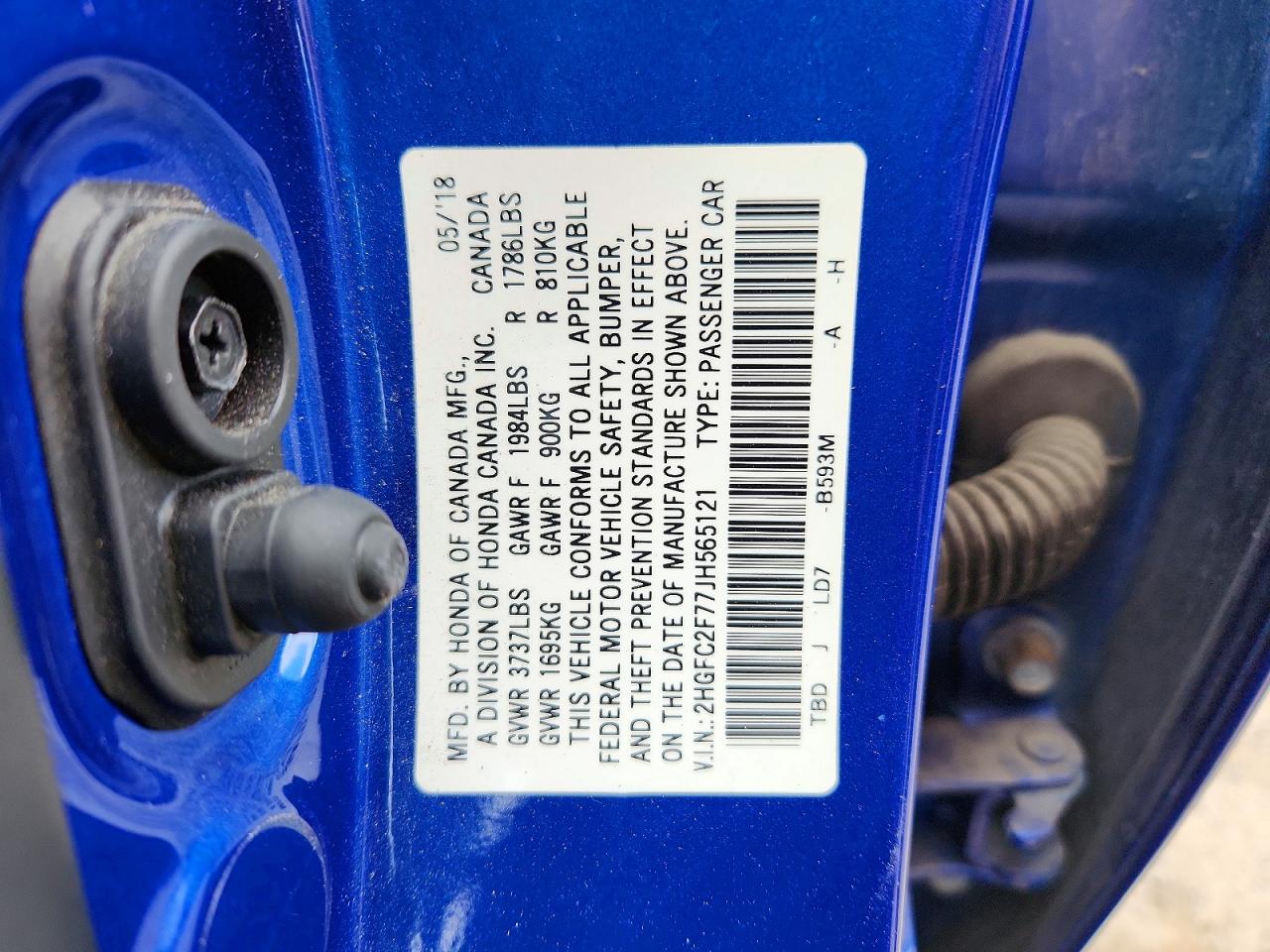 2018 Honda Civic Ex Blue vin: 2HGFC2F77JH565121