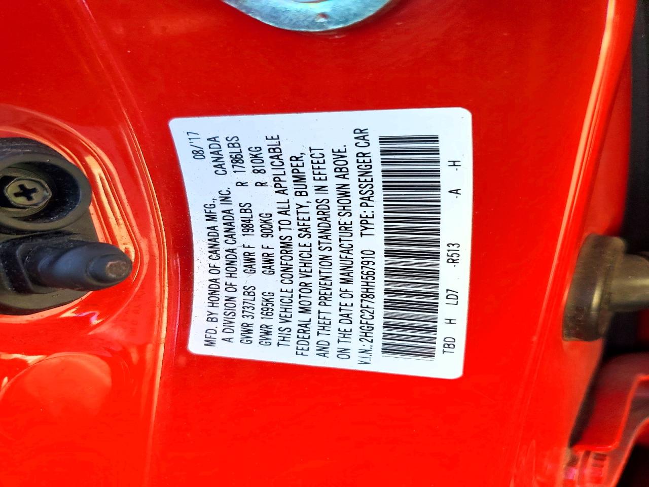 2017 Honda Civic Ex Red vin: 2HGFC2F78HH567910