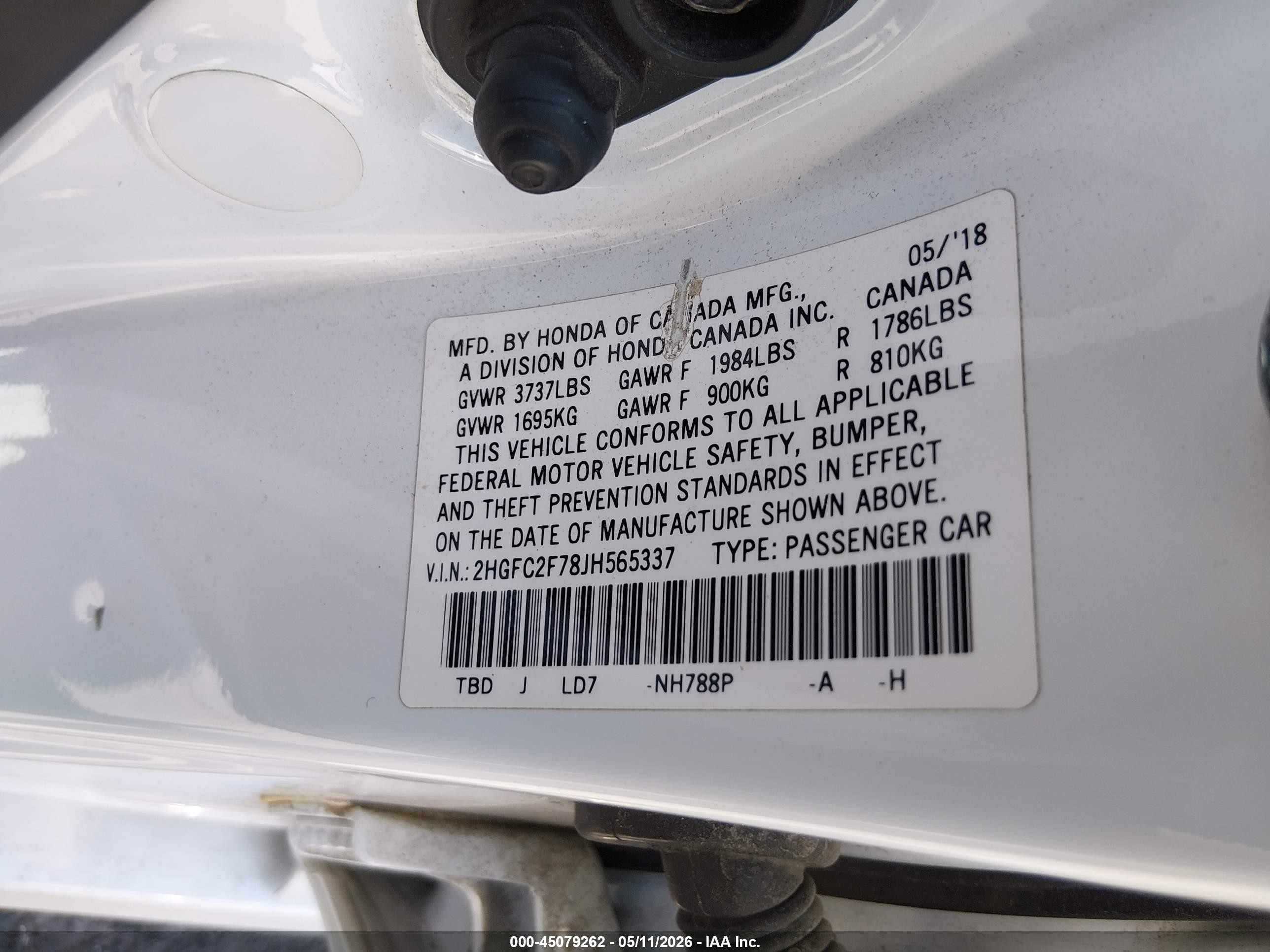 2018 Honda Civic Ex White vin: 2HGFC2F78JH565337