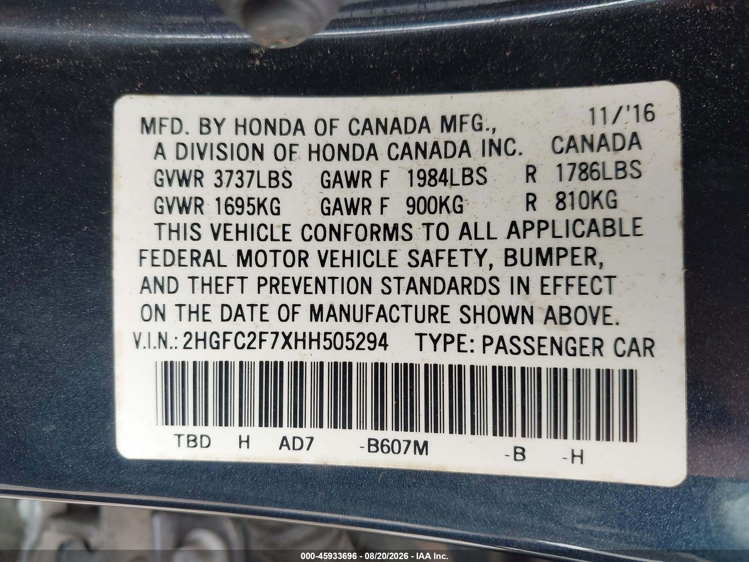 2017 Honda Civic Ex Navy vin: 2HGFC2F7XHH505294