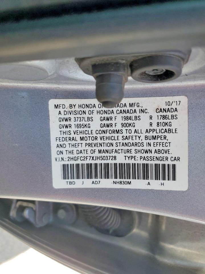 2018 Honda Civic Ex Silver vin: 2HGFC2F7XJH503728
