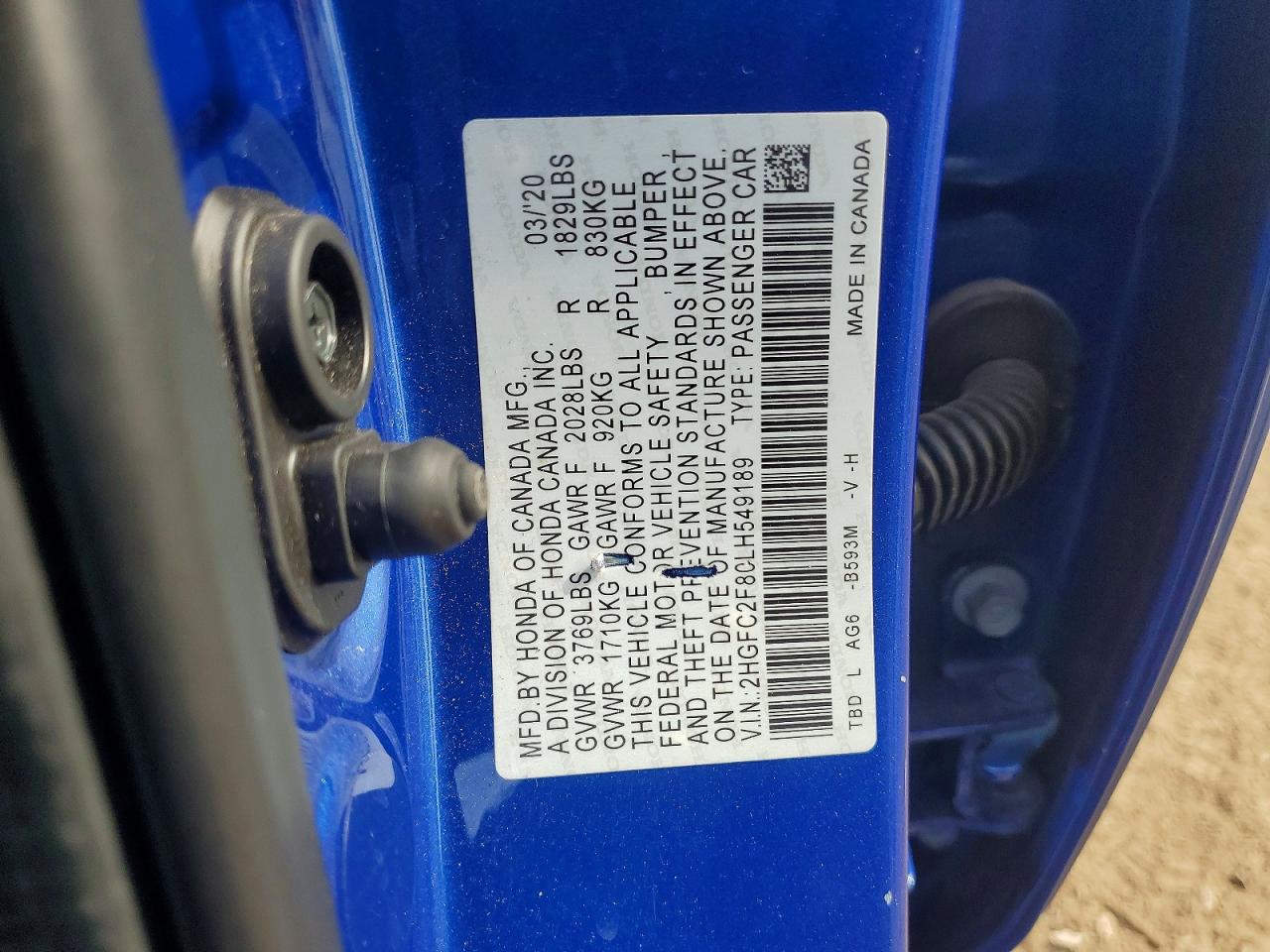 2020 Honda Civic Sport Blue vin: 2HGFC2F80LH549189