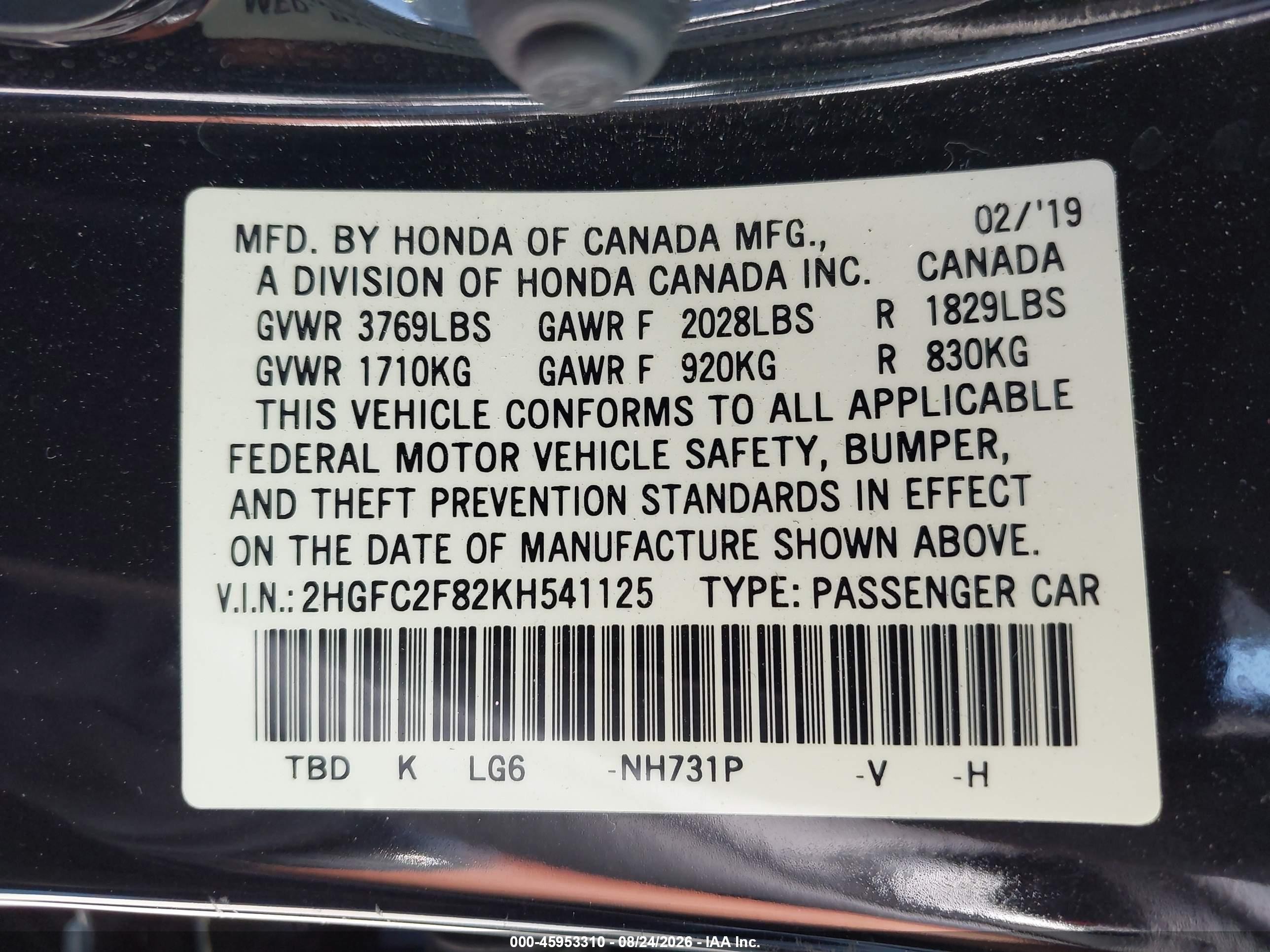 2019 Honda Civic Sport Black vin: 2HGFC2F82KH541125