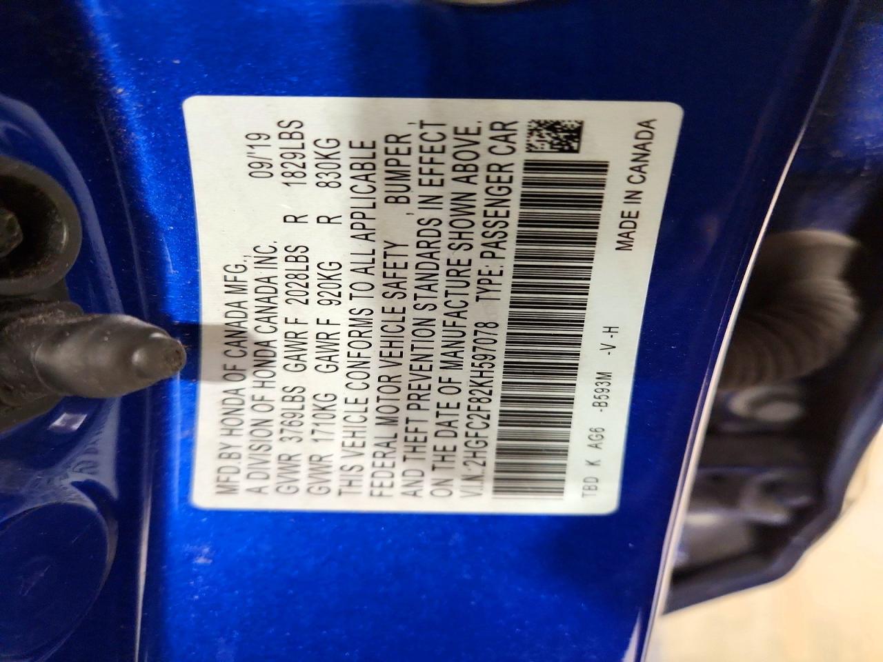 2019 Honda Civic Sport Blue vin: 2HGFC2F82KH597078
