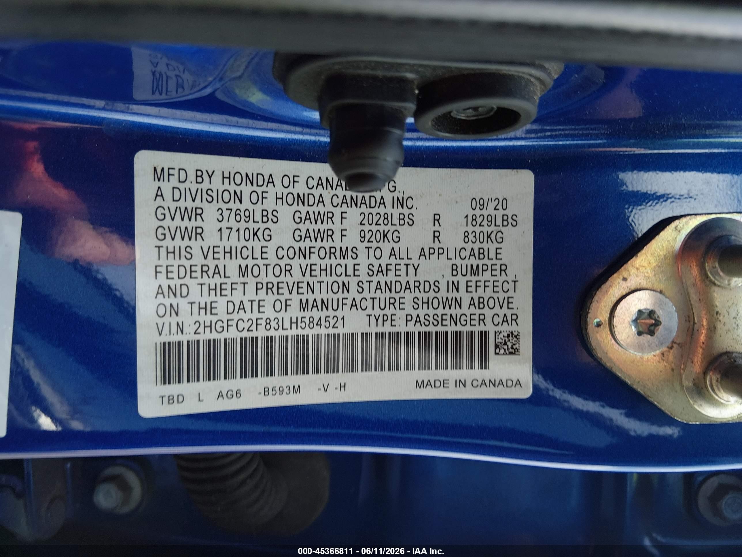 2020 Honda Civic Sport Синий vin: 2HGFC2F83LH584521